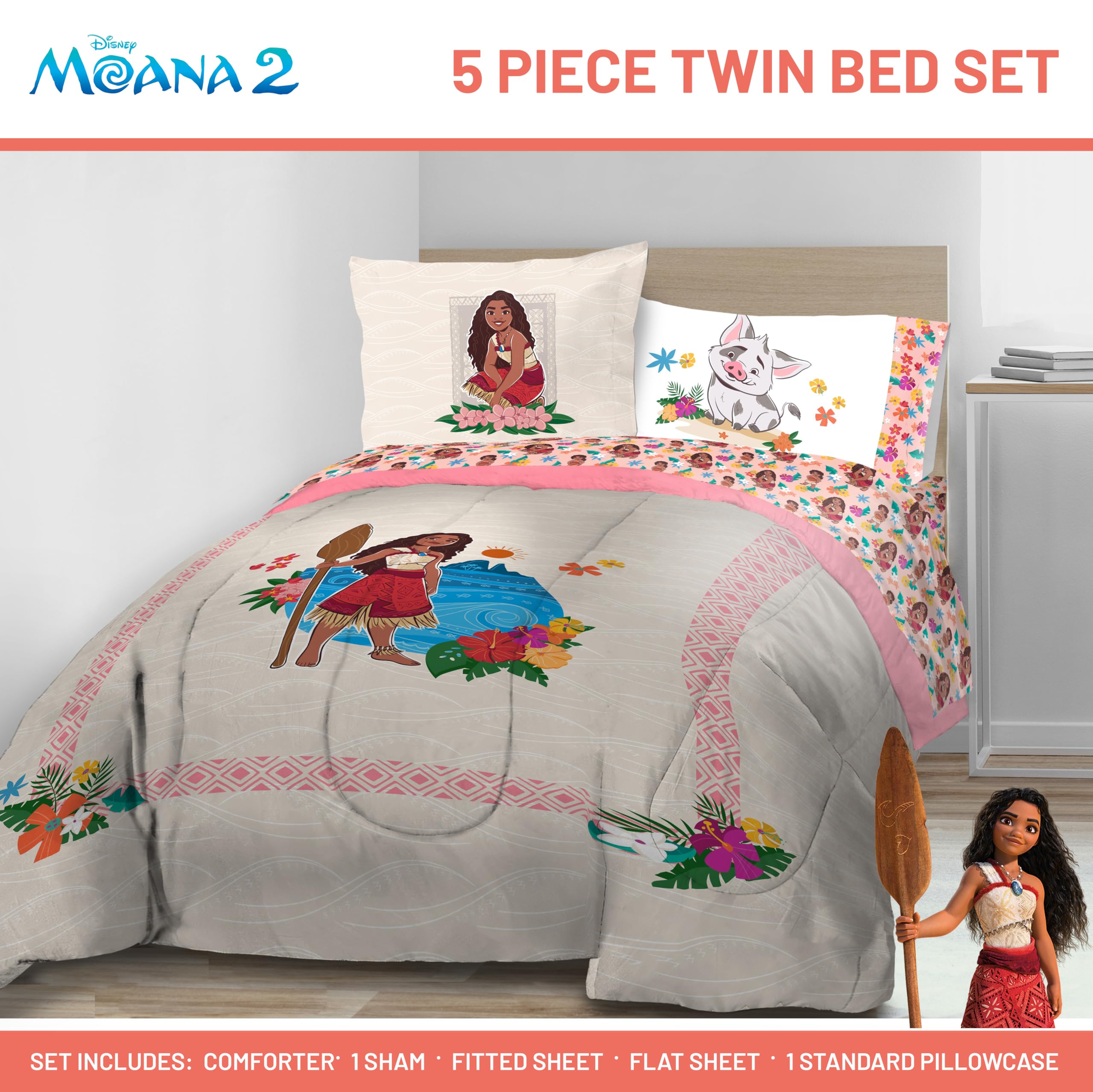 Foto 3 pulgar | Juego De Edredón Jay Franco Disney Moana Twin, Ropa De Cama De 5 Piezas - Venta Internacional.
