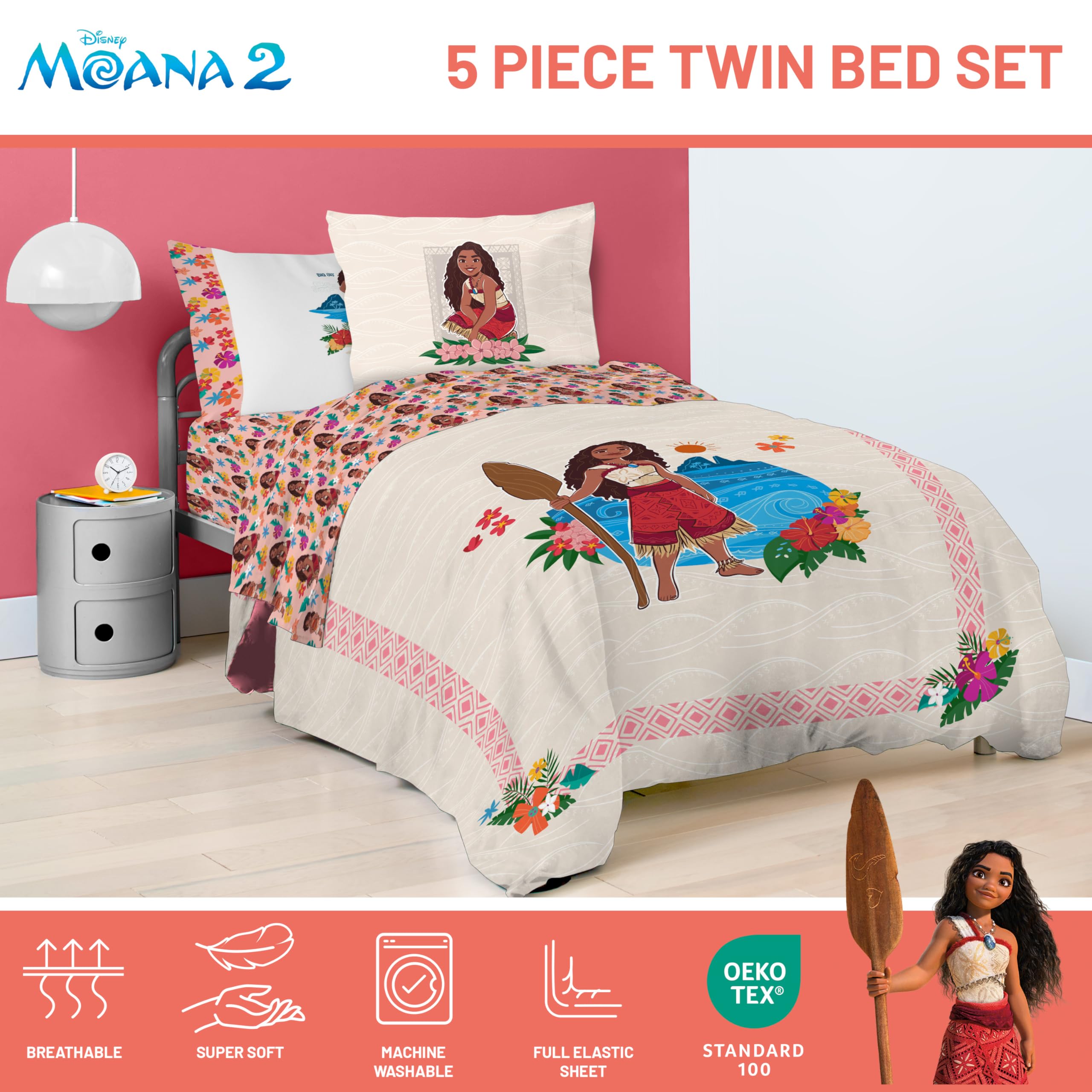 Foto 5 pulgar | Juego De Edredón Jay Franco Disney Moana Twin, Ropa De Cama De 5 Piezas - Venta Internacional.