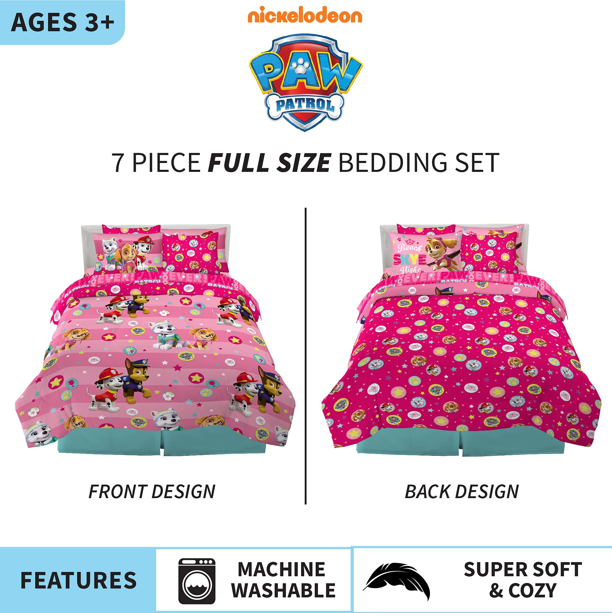 Foto 3 pulgar | Juego De Ropa De Cama Para Niñas Paw Patrol, Tamaño Completo, 7 Piezas, Franco - Venta Internacional.