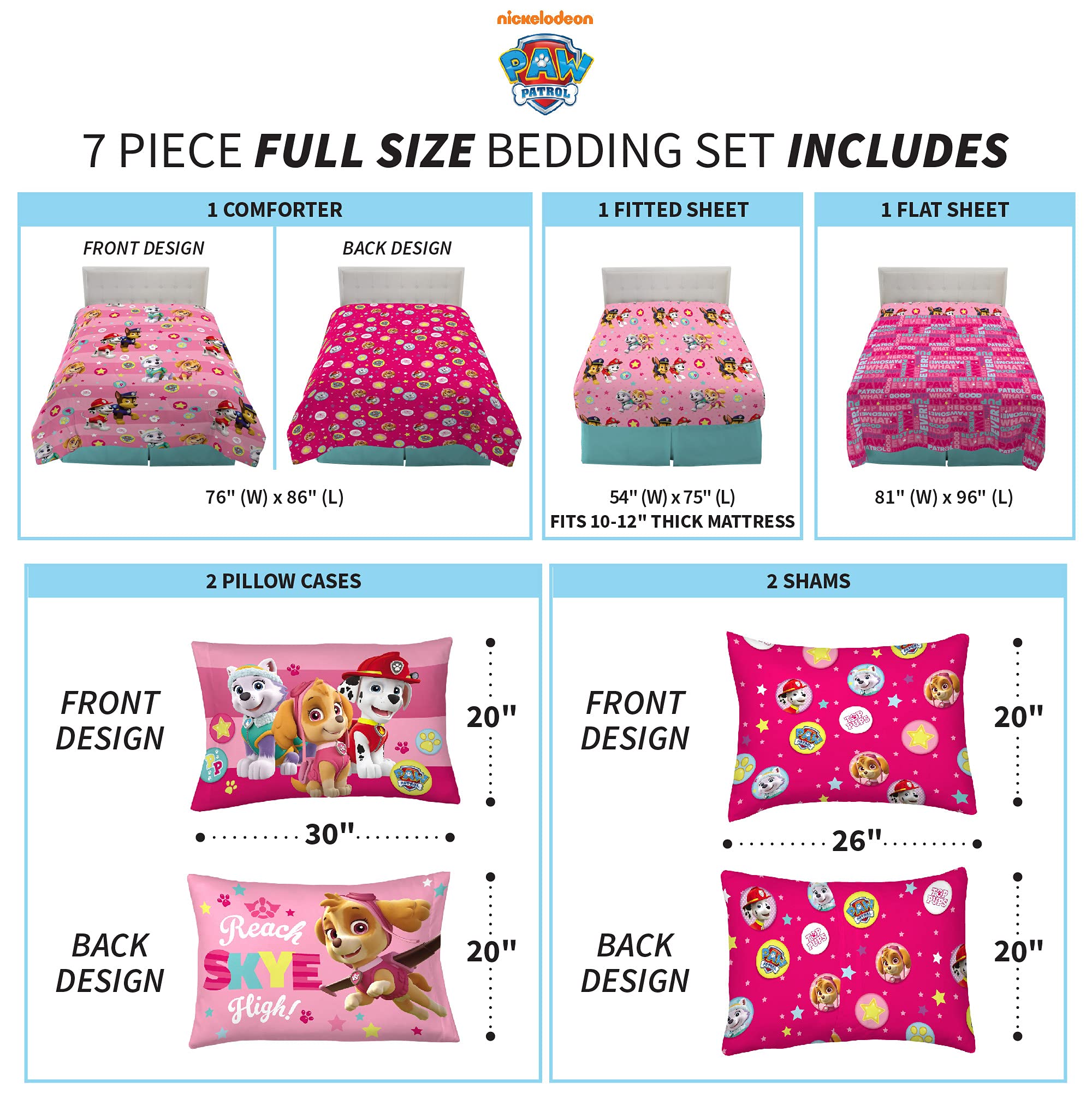 Foto 4 pulgar | Juego De Ropa De Cama Para Niñas Paw Patrol, Tamaño Completo, 7 Piezas, Franco - Venta Internacional.