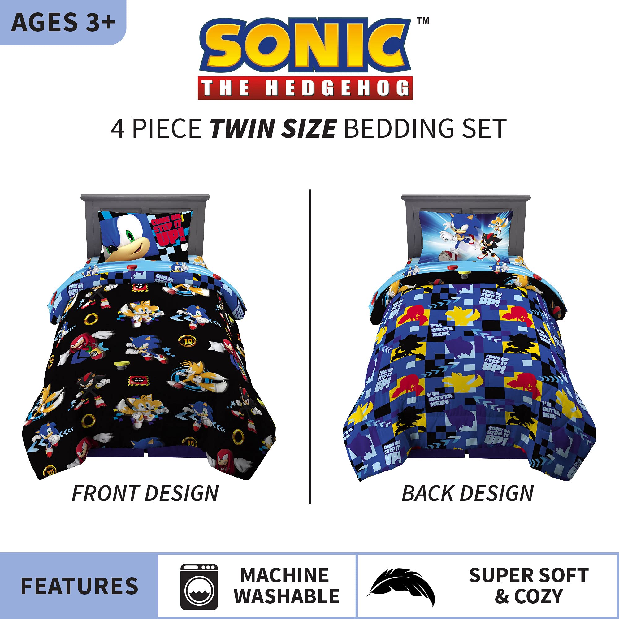 Foto 3 pulgar | Juego De Edredón Y Sábanas Sonic The Hedgehog Anime, Tamaño Doble - Venta Internacional.