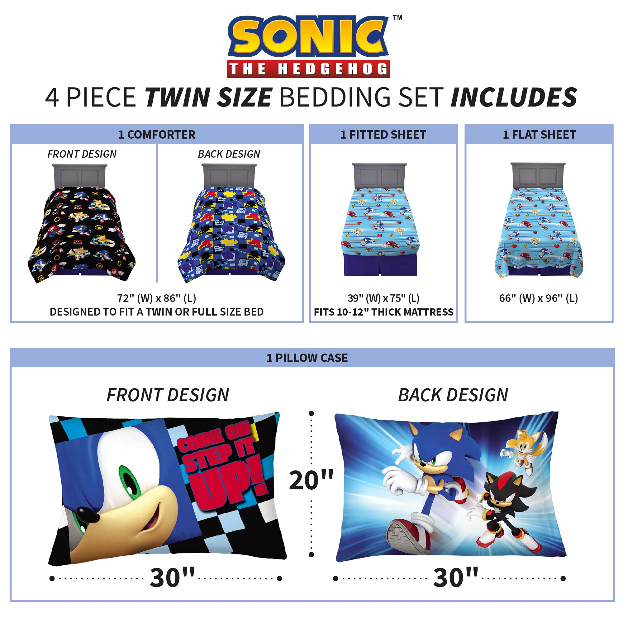 Foto 4 pulgar | Juego De Edredón Y Sábanas Sonic The Hedgehog Anime, Tamaño Doble - Venta Internacional.