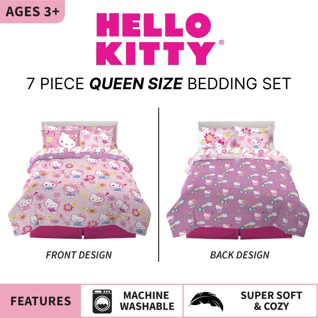 Foto 2 | Juego De Ropa De Cama Franco Hello Kitty, Supersuave, Tamaño Queen, 7 Piezas - Venta Internacional.