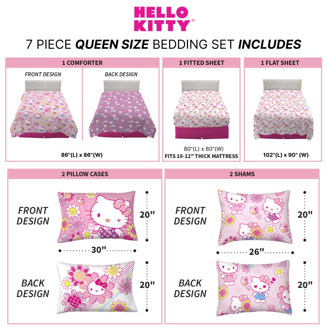 Foto 4 pulgar | Juego De Ropa De Cama Franco Hello Kitty, Supersuave, Tamaño Queen, 7 Piezas - Venta Internacional.