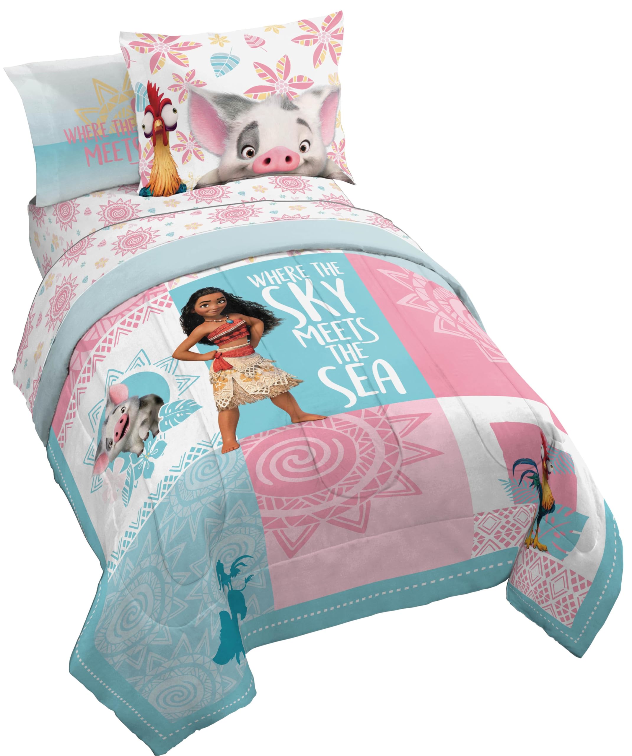 Juego De Edredón Jay Franco Disney Moana Twin Con Sábana, 5 Unidades - Venta Internacional.