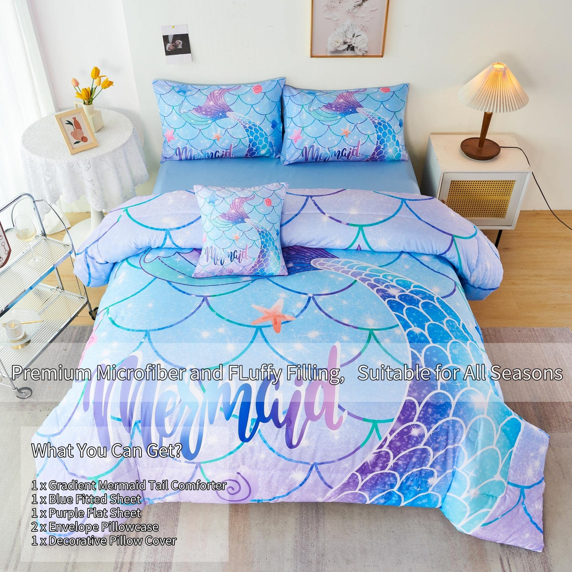 Foto 3 pulgar | Juego De Edredón Rynghipy Con Escamas De Sirena Y Pez, Tamaño Doble, 6 Piezas - Venta Internacional.