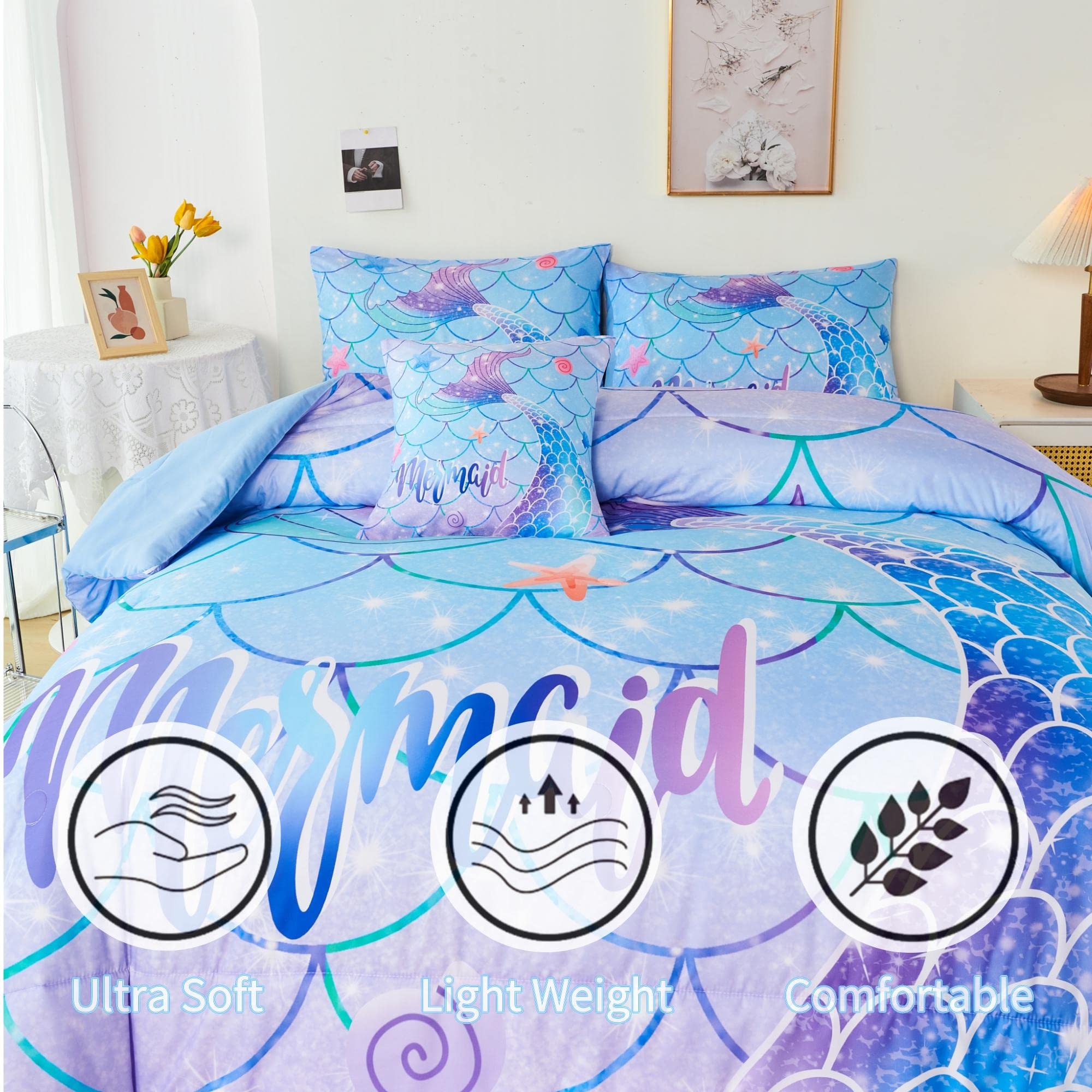 Foto 4 pulgar | Juego De Edredón Rynghipy Con Escamas De Sirena Y Pez, Tamaño Doble, 6 Piezas - Venta Internacional.