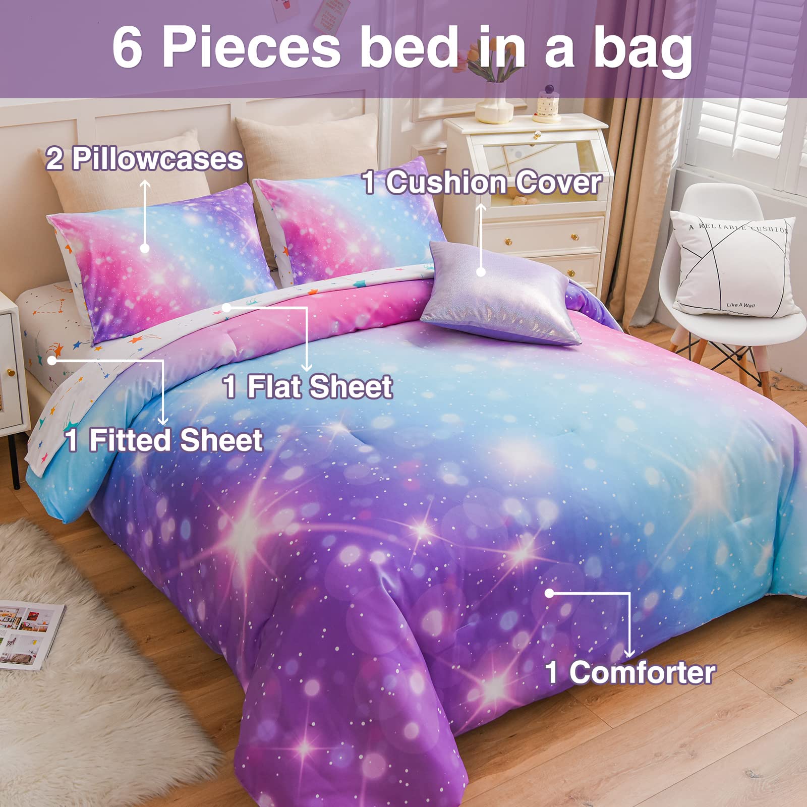 Foto 4 pulgar | Juego De Cama A Nice Night Gradient Glitter Para Niñas, Talla Doble - Venta Internacional.