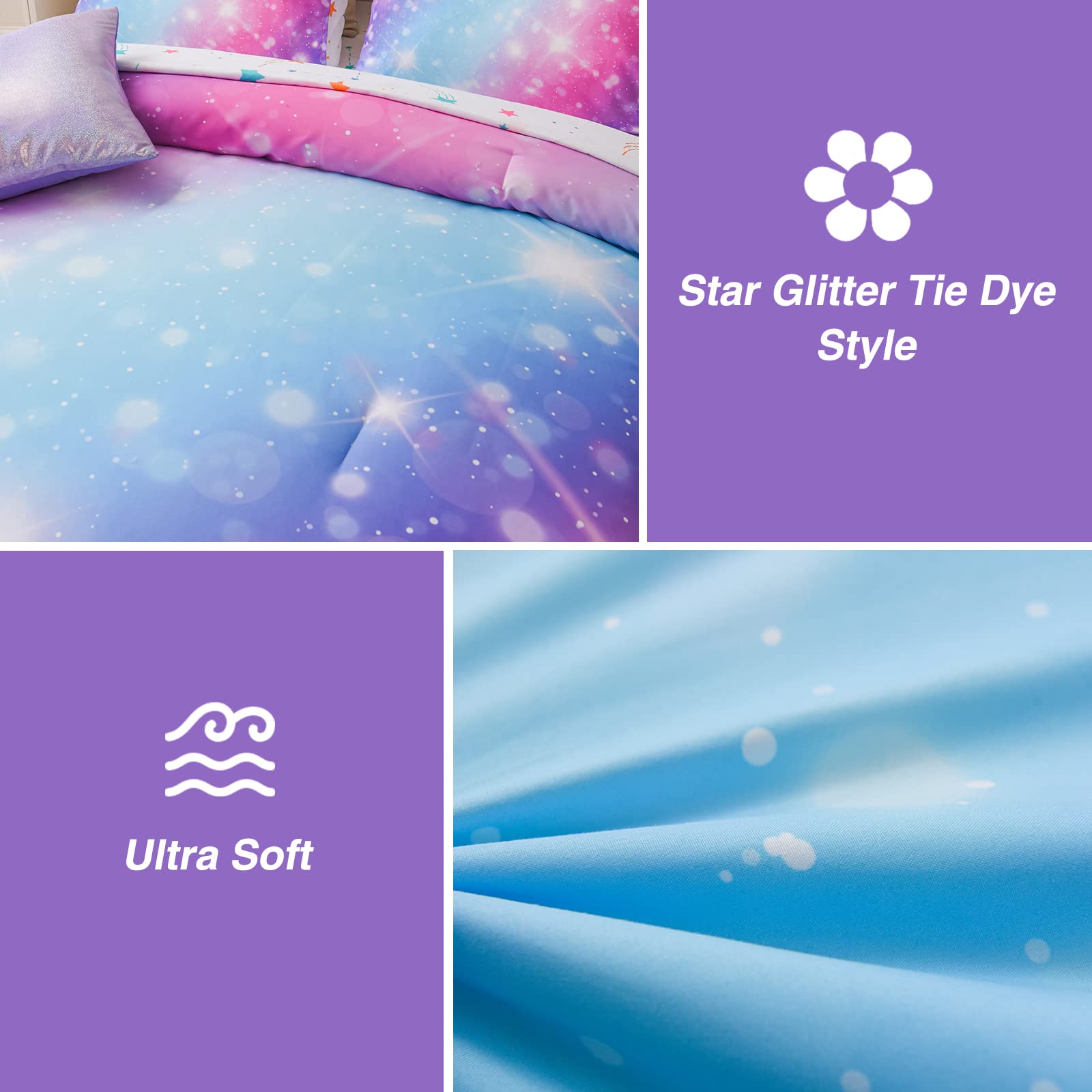 Foto 5 pulgar | Juego De Cama A Nice Night Gradient Glitter Para Niñas, Talla Doble - Venta Internacional.