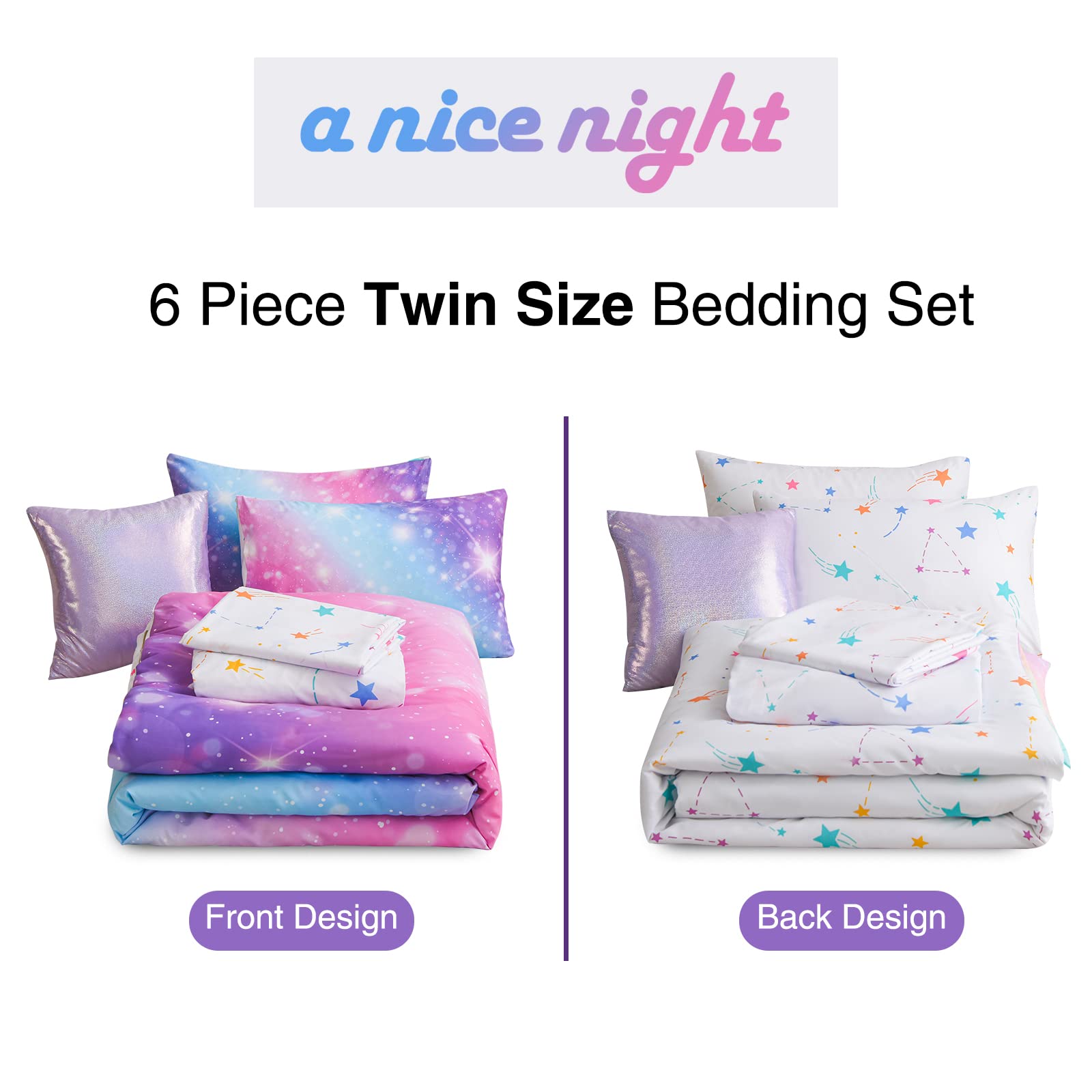 Foto 7 pulgar | Juego De Cama A Nice Night Gradient Glitter Para Niñas, Talla Doble - Venta Internacional.