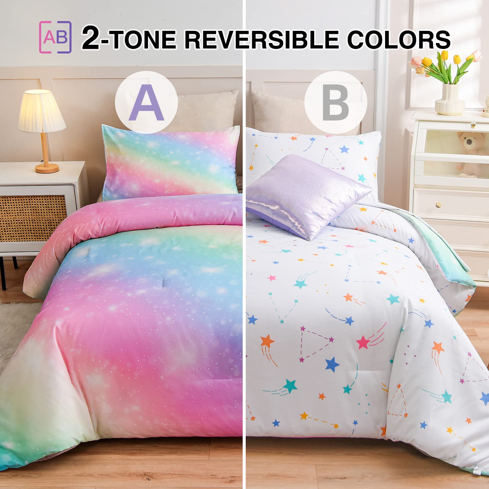 Foto 3 pulgar | Juego De Cama A Nice Night Glitter Rainbow Queen Con Purpurina - Venta Internacional.