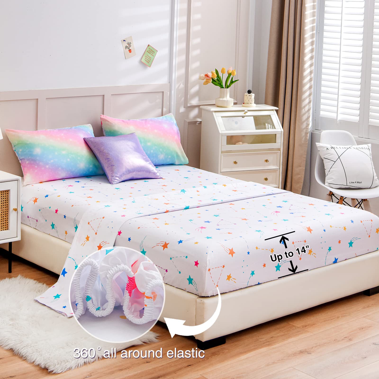 Foto 4 pulgar | Juego De Cama A Nice Night Glitter Rainbow Queen Con Purpurina - Venta Internacional.