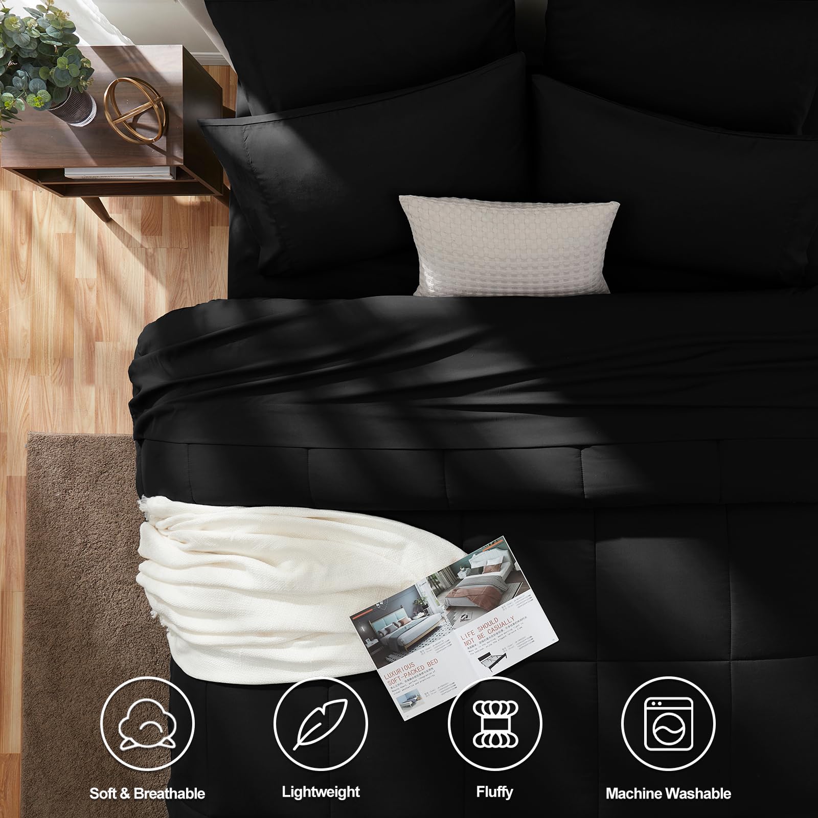 Foto 2 | Juego De Edredón Cozylux Para Cama Individual Negra En Una Bolsa, 5 Piezas - Venta Internacional.