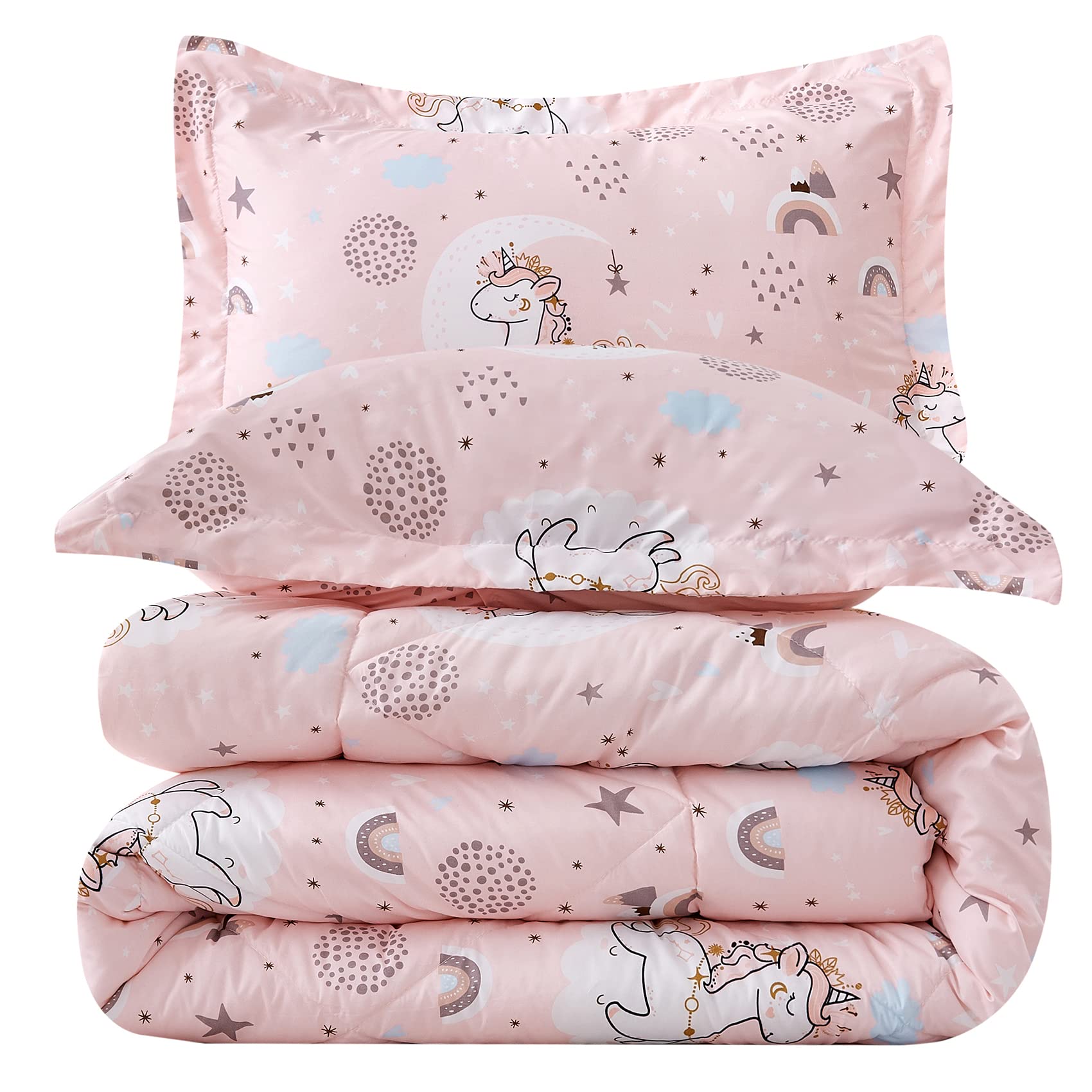 Juego De Edredón Jsd Pink Unicorn Kids, Tamaño Doble, 2 Piezas - Venta Internacional. $1,219