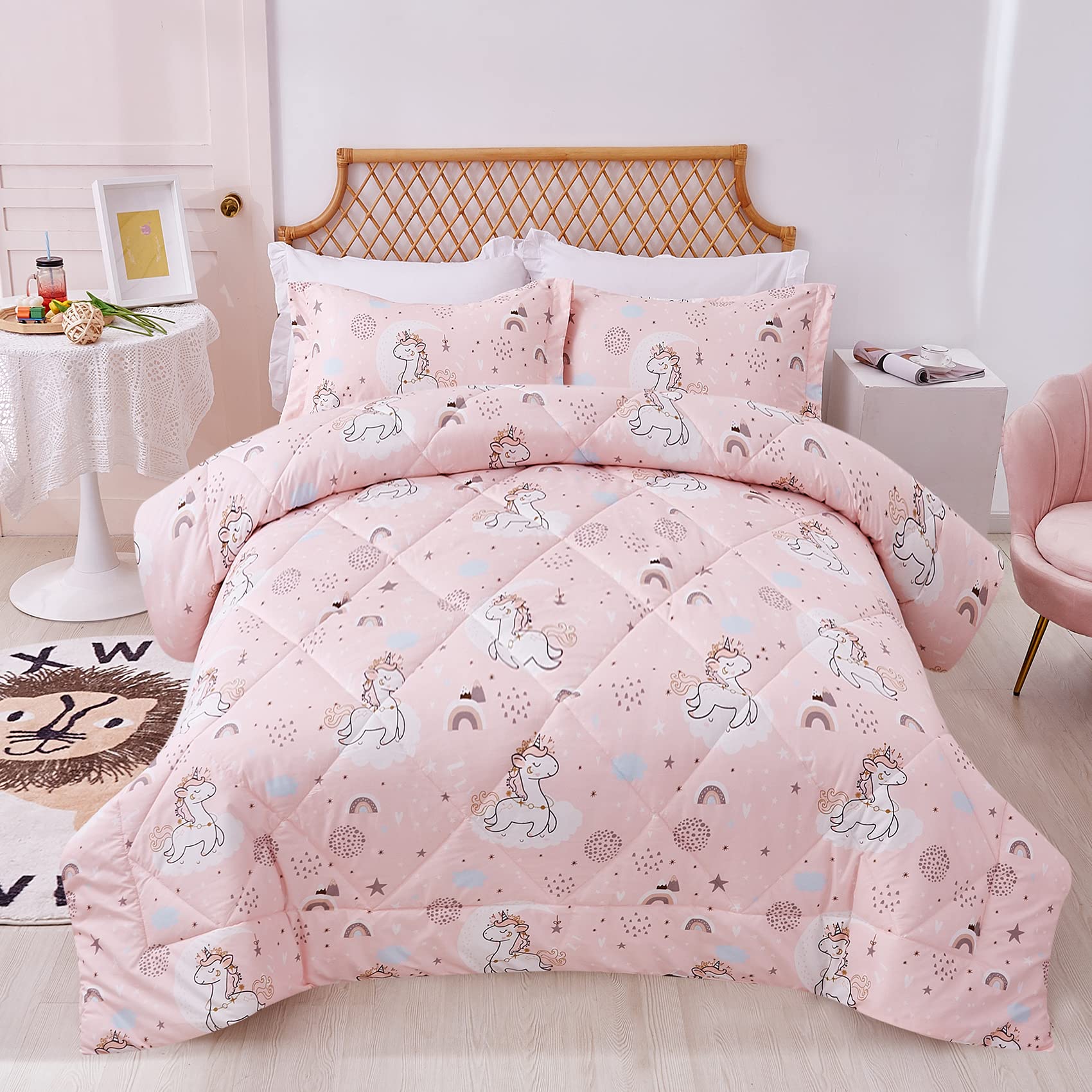 Foto 7 | Juego De Edredón Jsd Pink Unicorn Kids, Tamaño Doble, 2 Piezas - Venta Internacional.