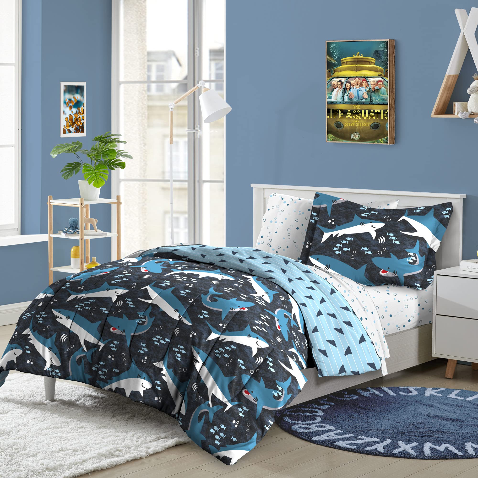 Foto 3 | Set de Ropa para Cama Dream Factory Kids 5 Piezas Tiburón Azul - Venta Internacional