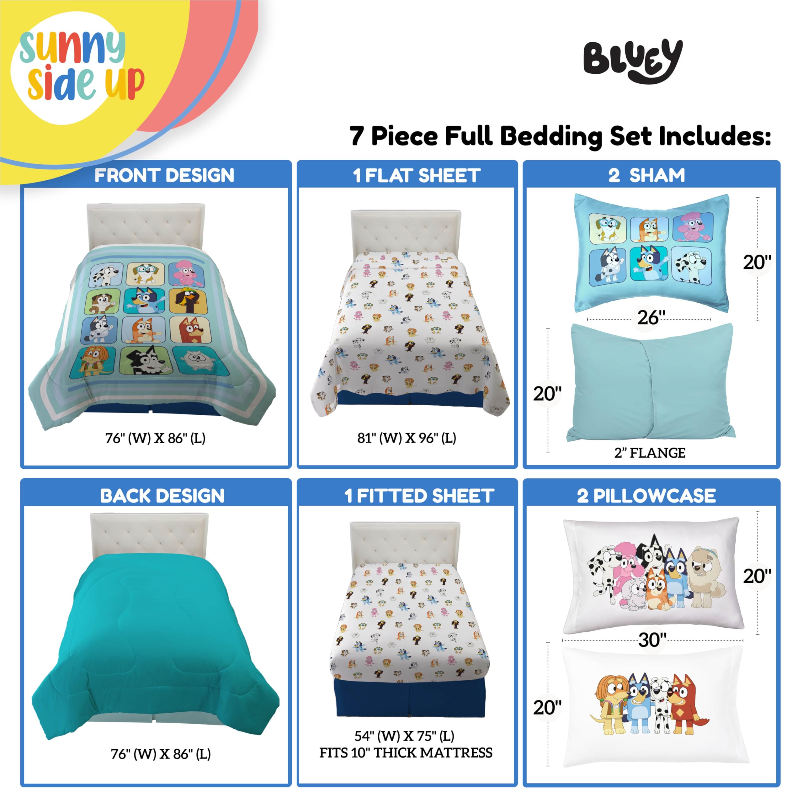 Foto 4 pulgar | Edredón Matrimonial con Sábanas Sunny Side Up Bluey & Friends 7 Piezas - Venta Internacional