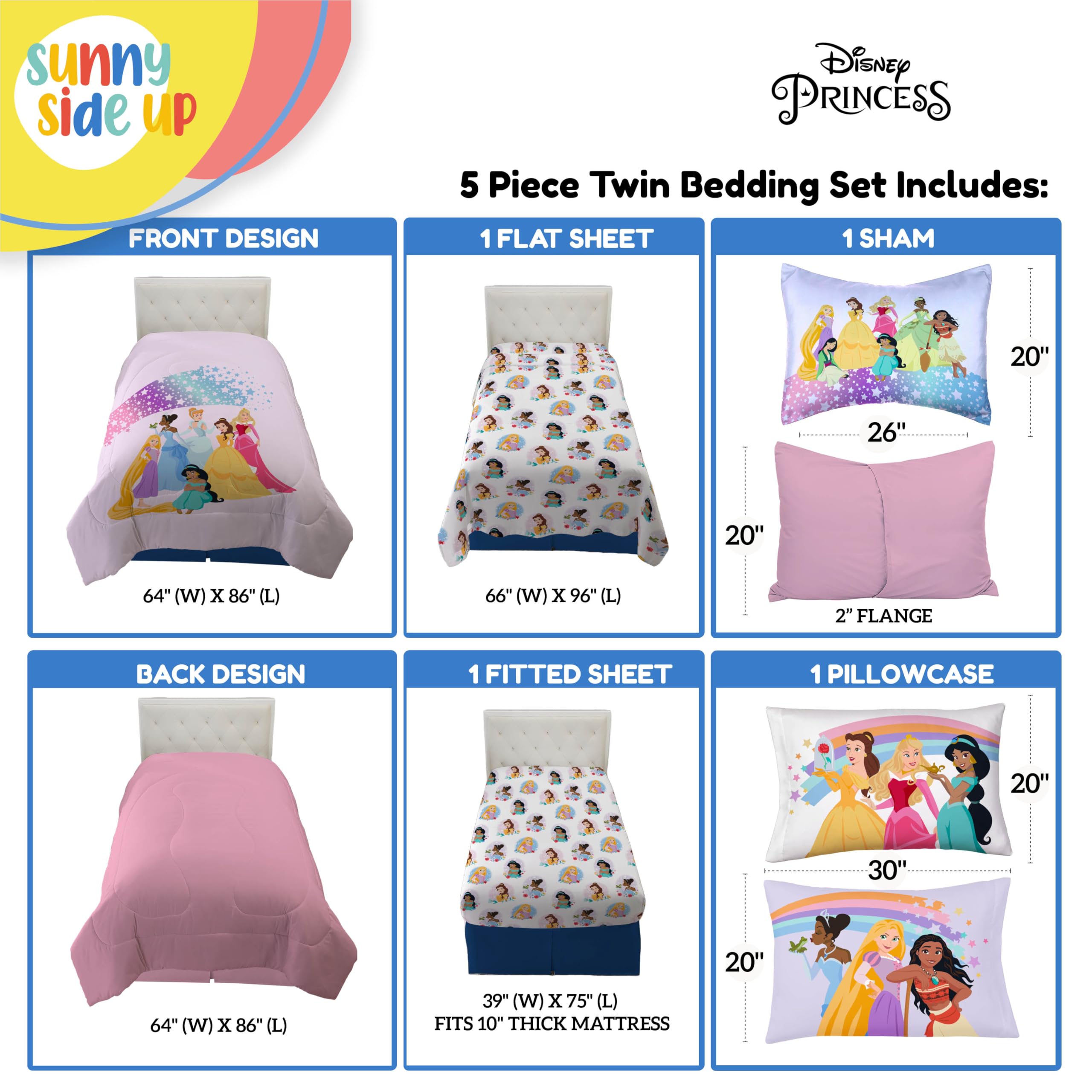 Foto 3 | Edredón Individual con Sábanas Sunny Side Up Princesas 5 Piezas - Venta Internacional