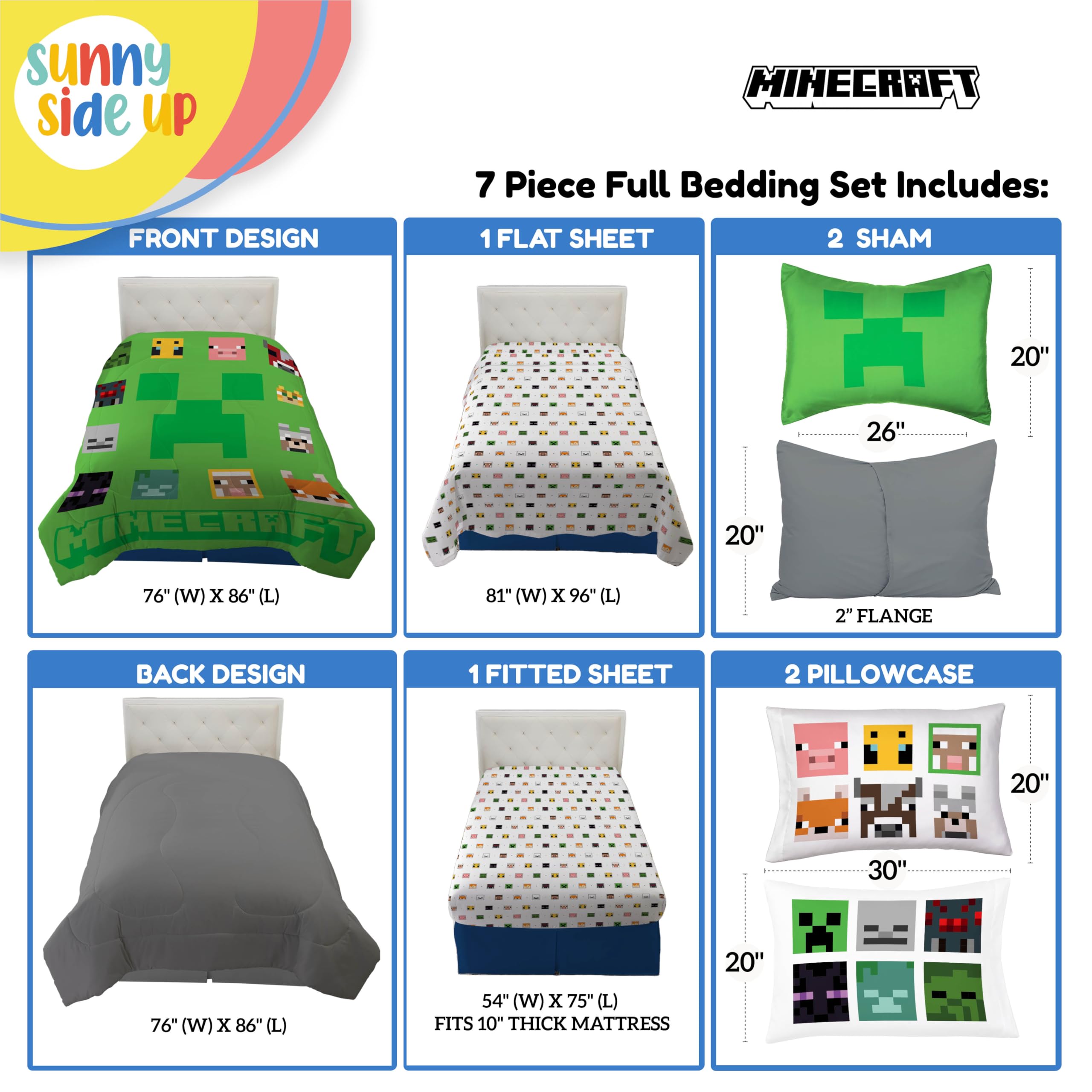 Foto 4 pulgar | Set De Edredón Sunny Side Up Minecraft Completo De 7 Piezas Para Niños - Venta Internacional.