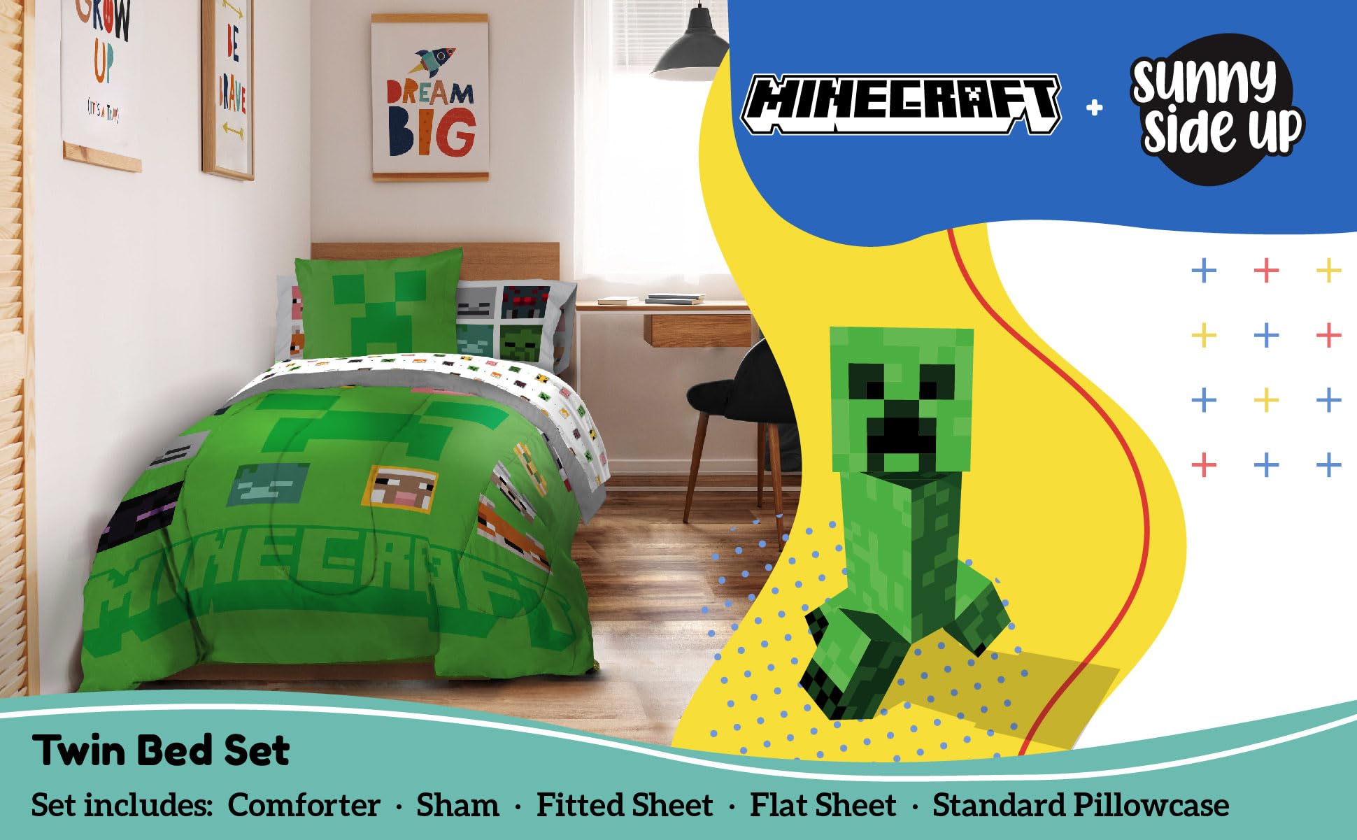Foto 3 pulgar | Set De Edredón Sunny Side Up Minecraft Twin Kids, 5 Piezas - Venta Internacional.