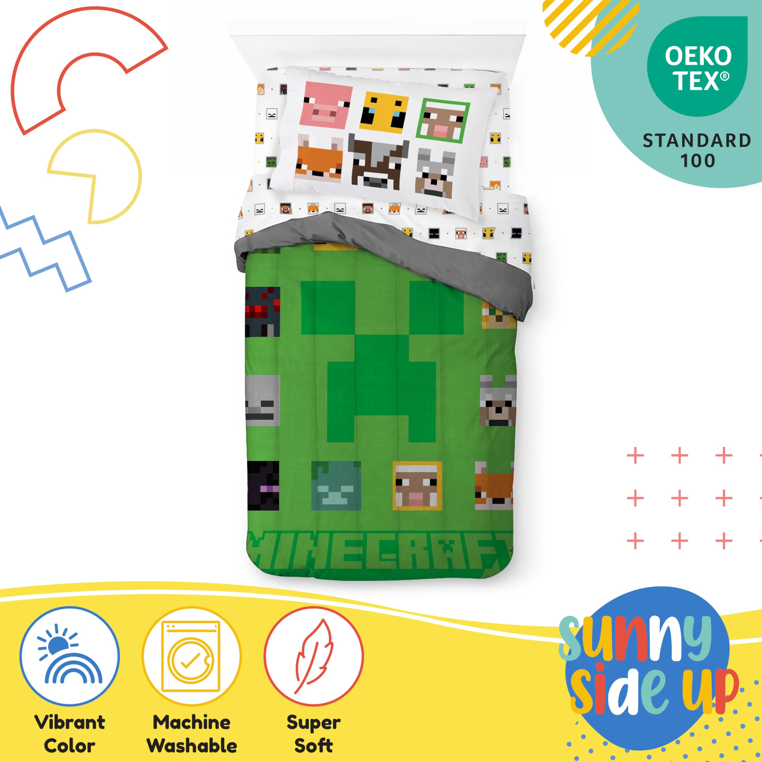 Foto 5 pulgar | Set De Edredón Sunny Side Up Minecraft Twin Kids, 5 Piezas - Venta Internacional.