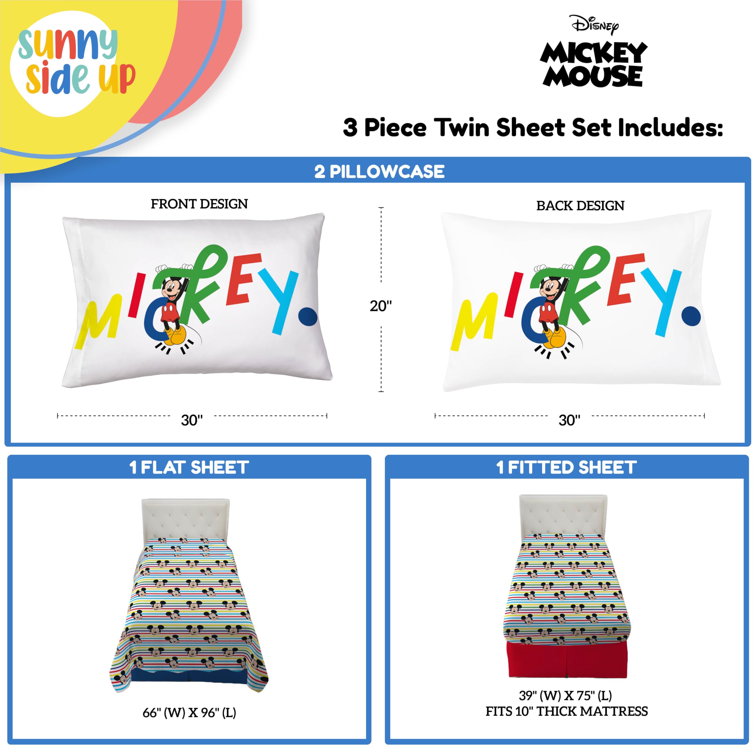 Foto 4 pulgar | Juego De Sábanas Sunny Side Up Disney Mickey Mouse, 3 Piezas - Venta Internacional.