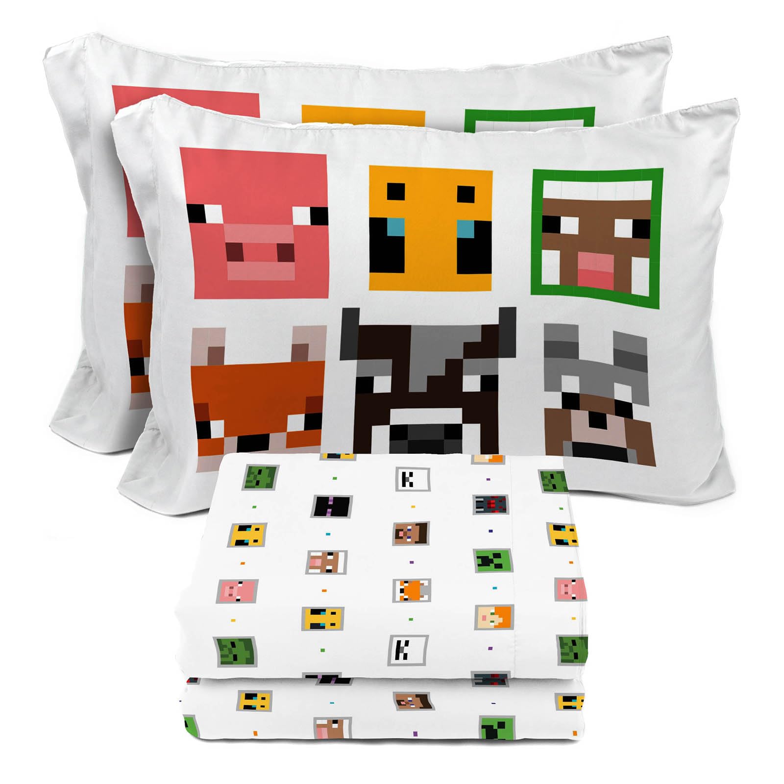 Juego De Sábanas Sunny Side Up Minecraft Creeper & Animals Completo - Venta Internacional.