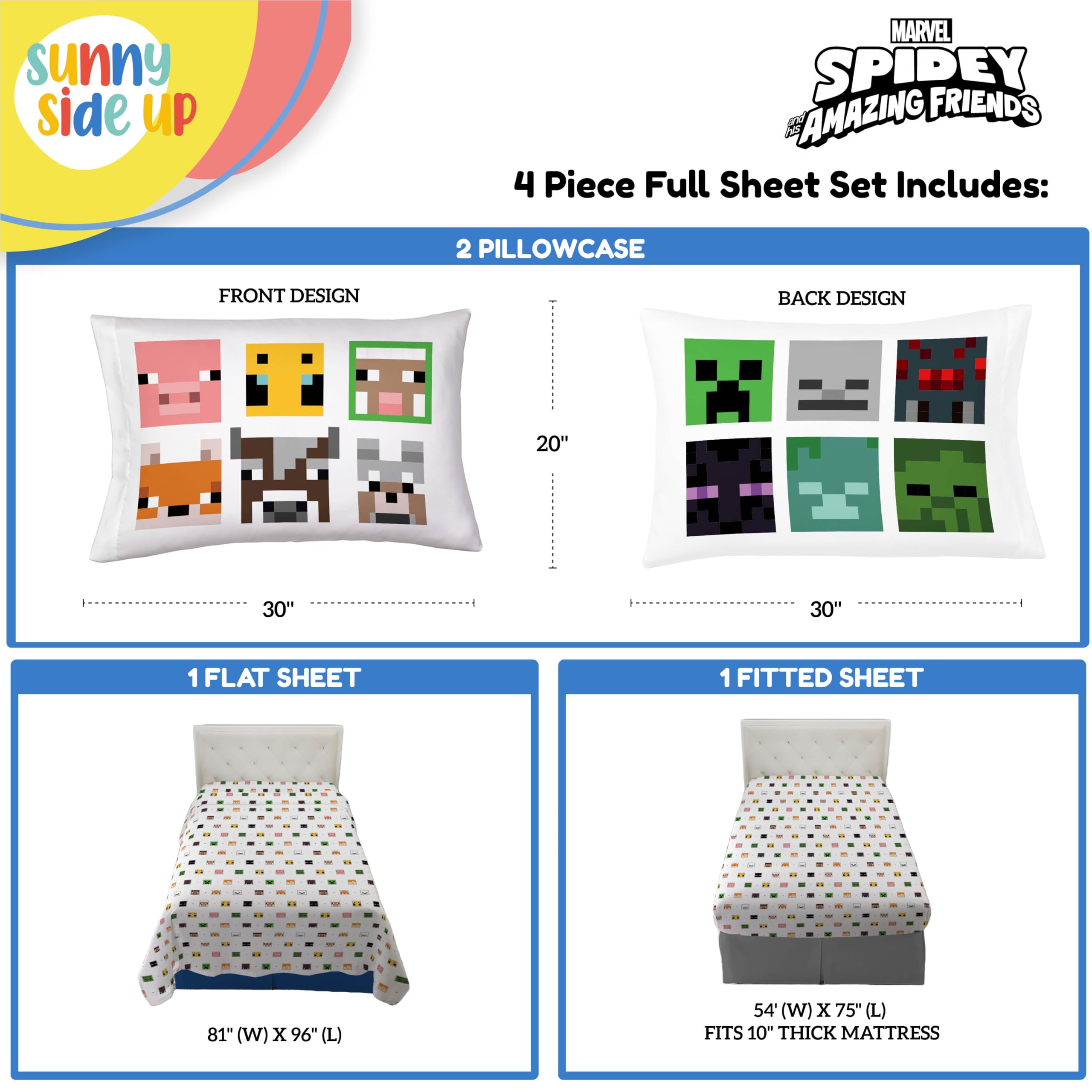 Foto 3 | Juego De Sábanas Sunny Side Up Minecraft Creeper & Animals Completo - Venta Internacional.