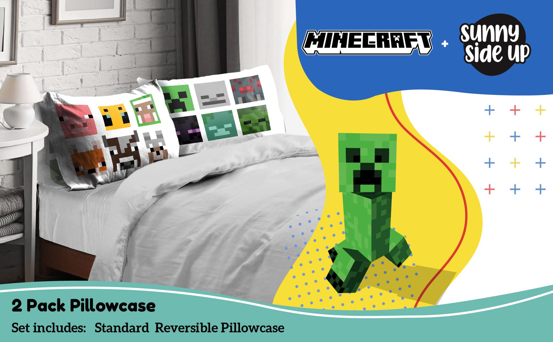 Foto 3 pulgar | Funda De Almohada Sunny Side Up Minecraft Mobs & Animals, Paquete De 2 - Venta Internacional.