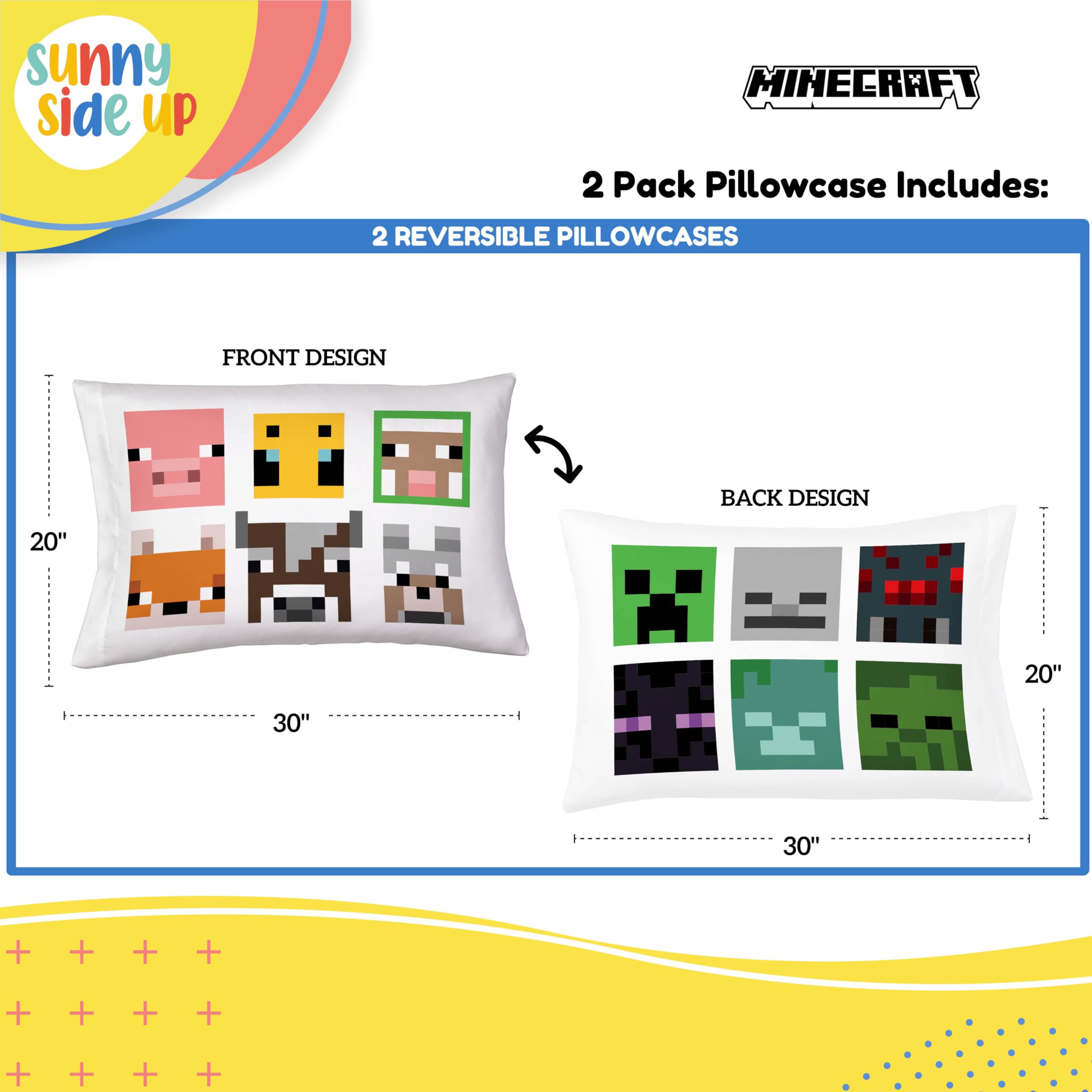 Foto 4 pulgar | Funda De Almohada Sunny Side Up Minecraft Mobs & Animals, Paquete De 2 - Venta Internacional.