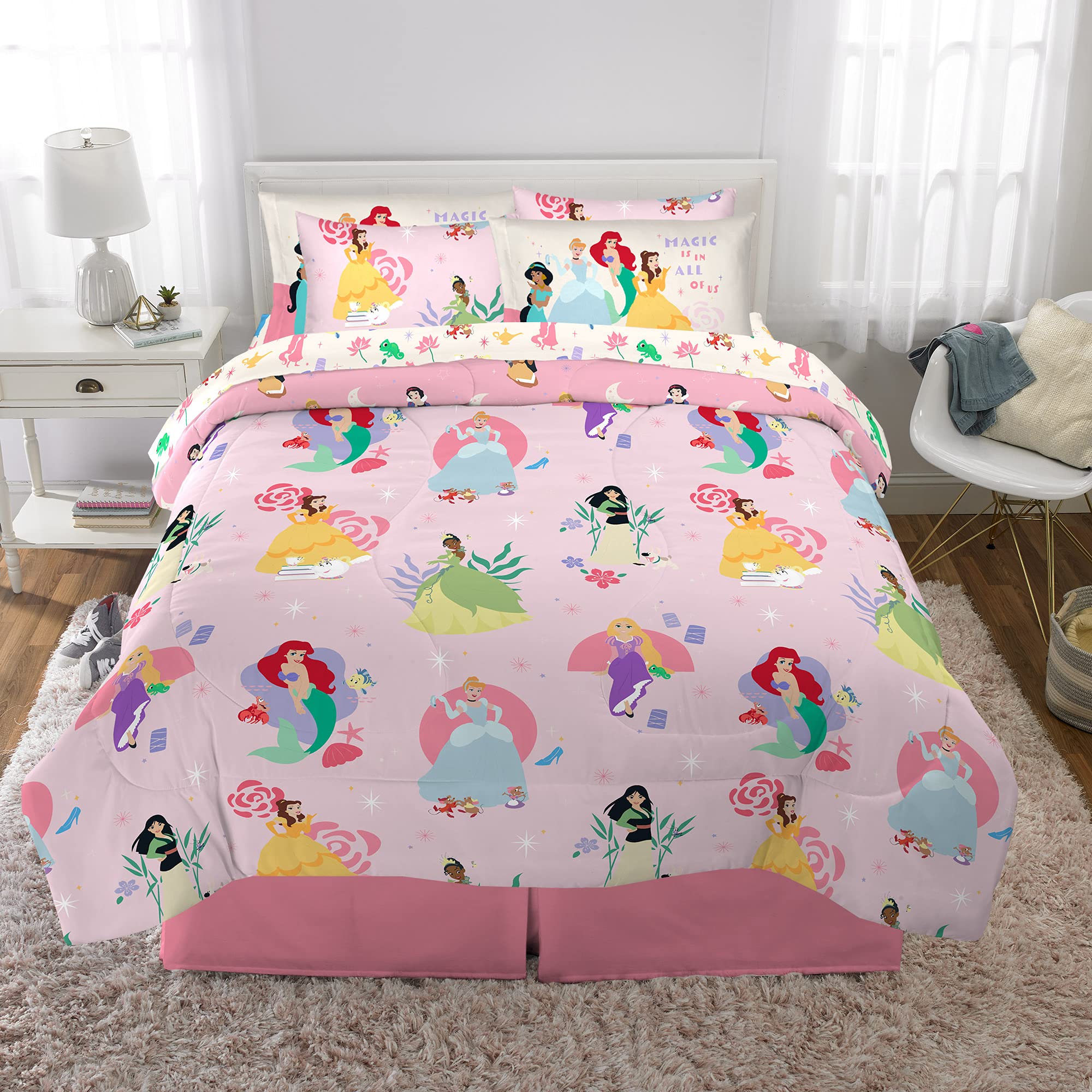 Foto 4 | Juego De Ropa De Cama Franco Disney Princess, Tamaño Completo, 7 Piezas - Venta Internacional.