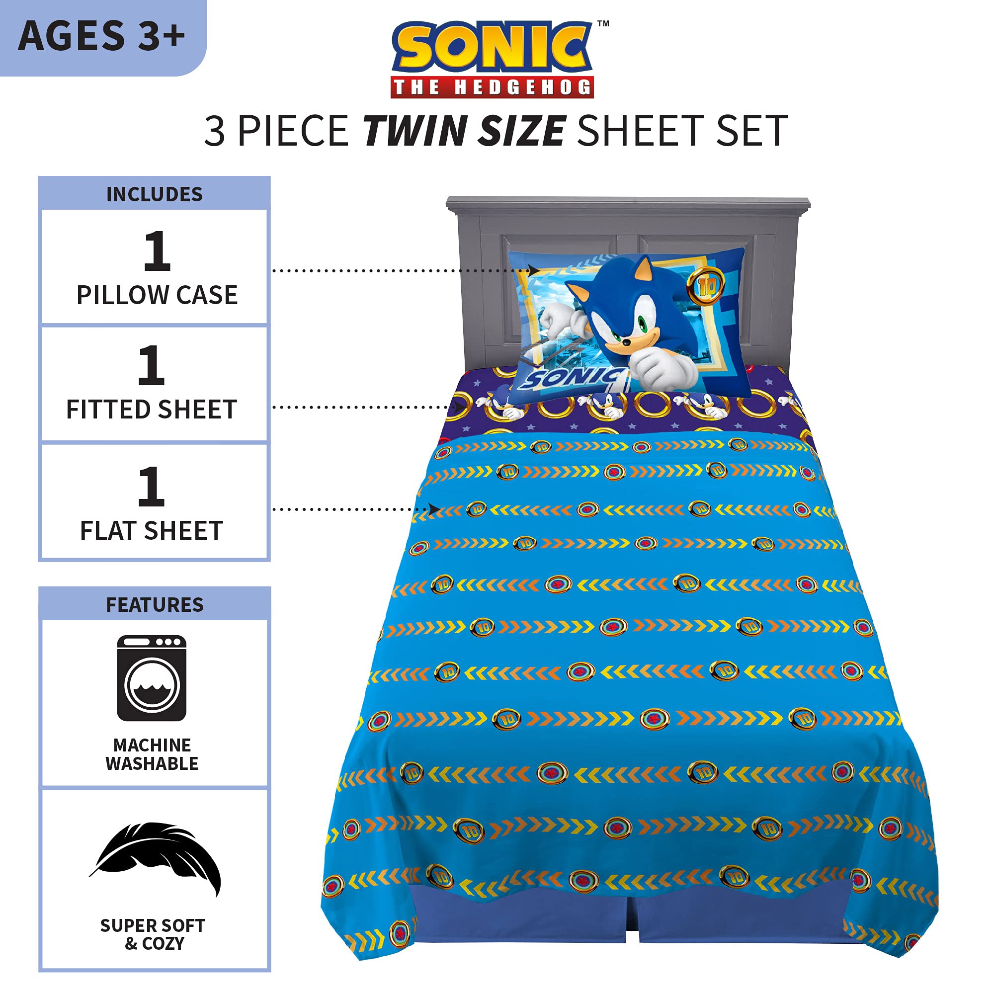 Foto 4 pulgar | Juego De Sábanas Franco Sonic The Hedgehog De Microfibra, Tamaño Doble - Venta Internacional.
