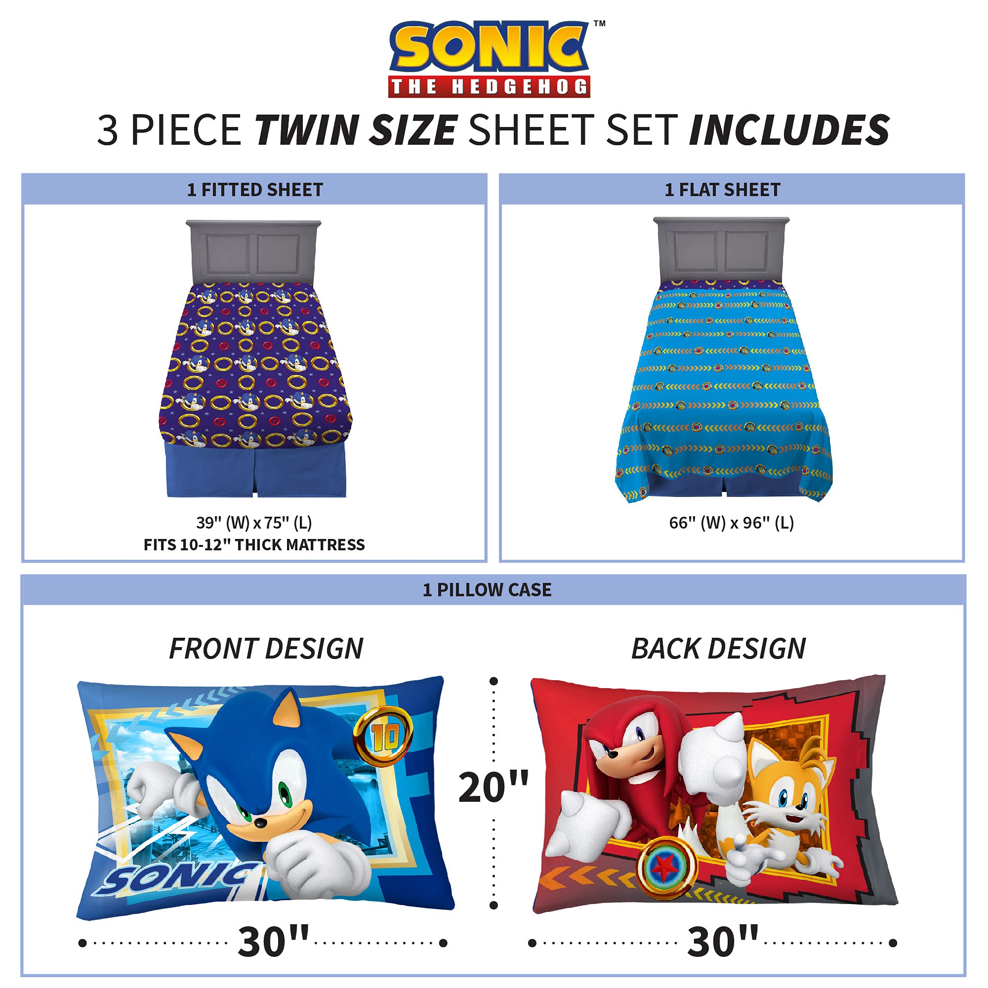 Foto 4 | Juego De Sábanas Franco Sonic The Hedgehog De Microfibra, Tamaño Doble - Venta Internacional.