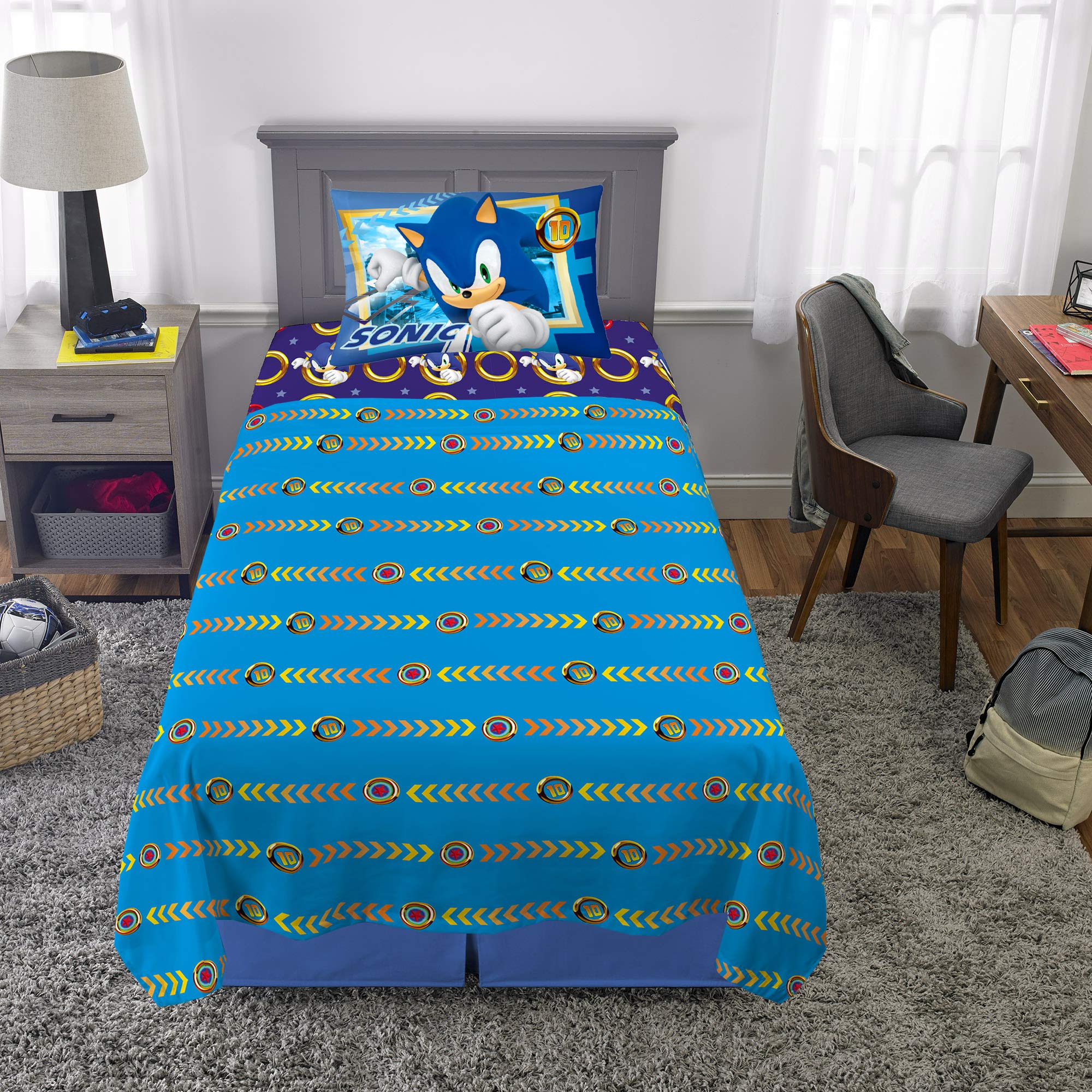 Foto 6 pulgar | Juego De Sábanas Franco Sonic The Hedgehog De Microfibra, Tamaño Doble - Venta Internacional.