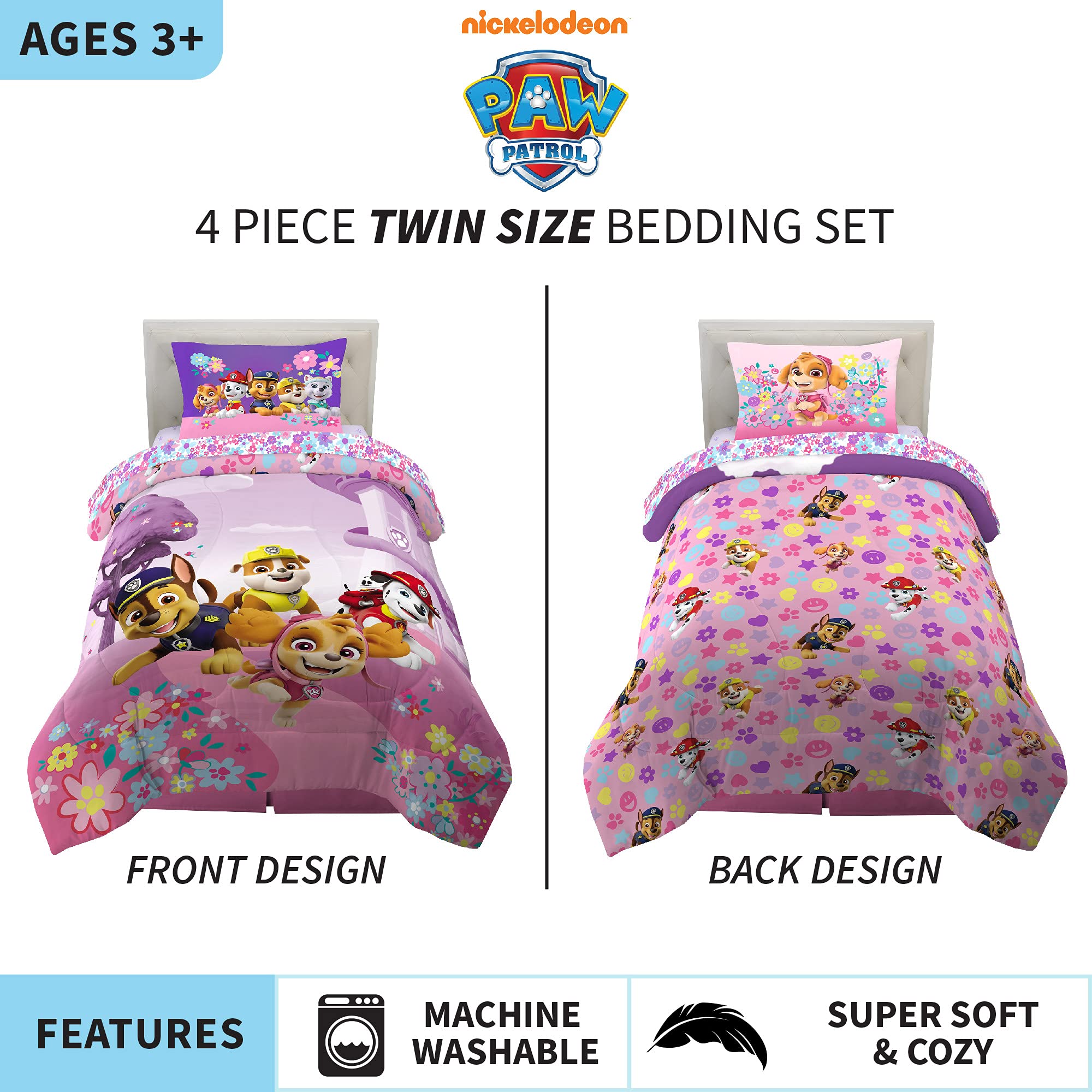 Foto 3 pulgar | Juego De Cama Franco Paw Patrol Para Niñas, Edredón Doble O Completo - Venta Internacional.