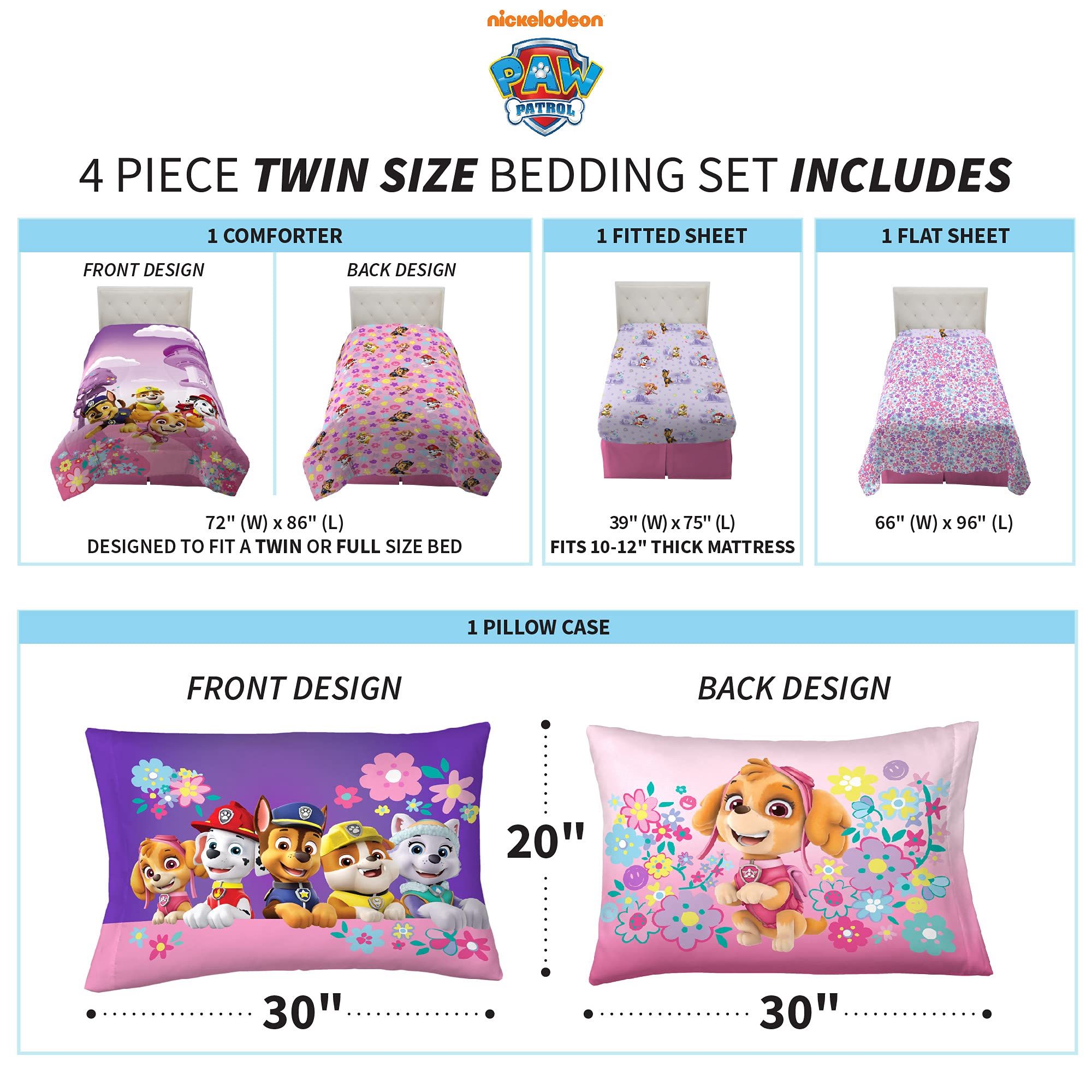 Foto 4 pulgar | Juego De Cama Franco Paw Patrol Para Niñas, Edredón Doble O Completo - Venta Internacional.