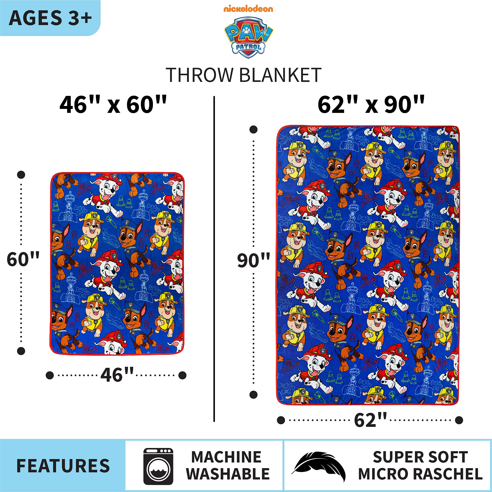 Foto 4 | Manta Franco Paw Patrol, Supersuave, De Felpa, 117 X 152 Cm - Venta Internacional.