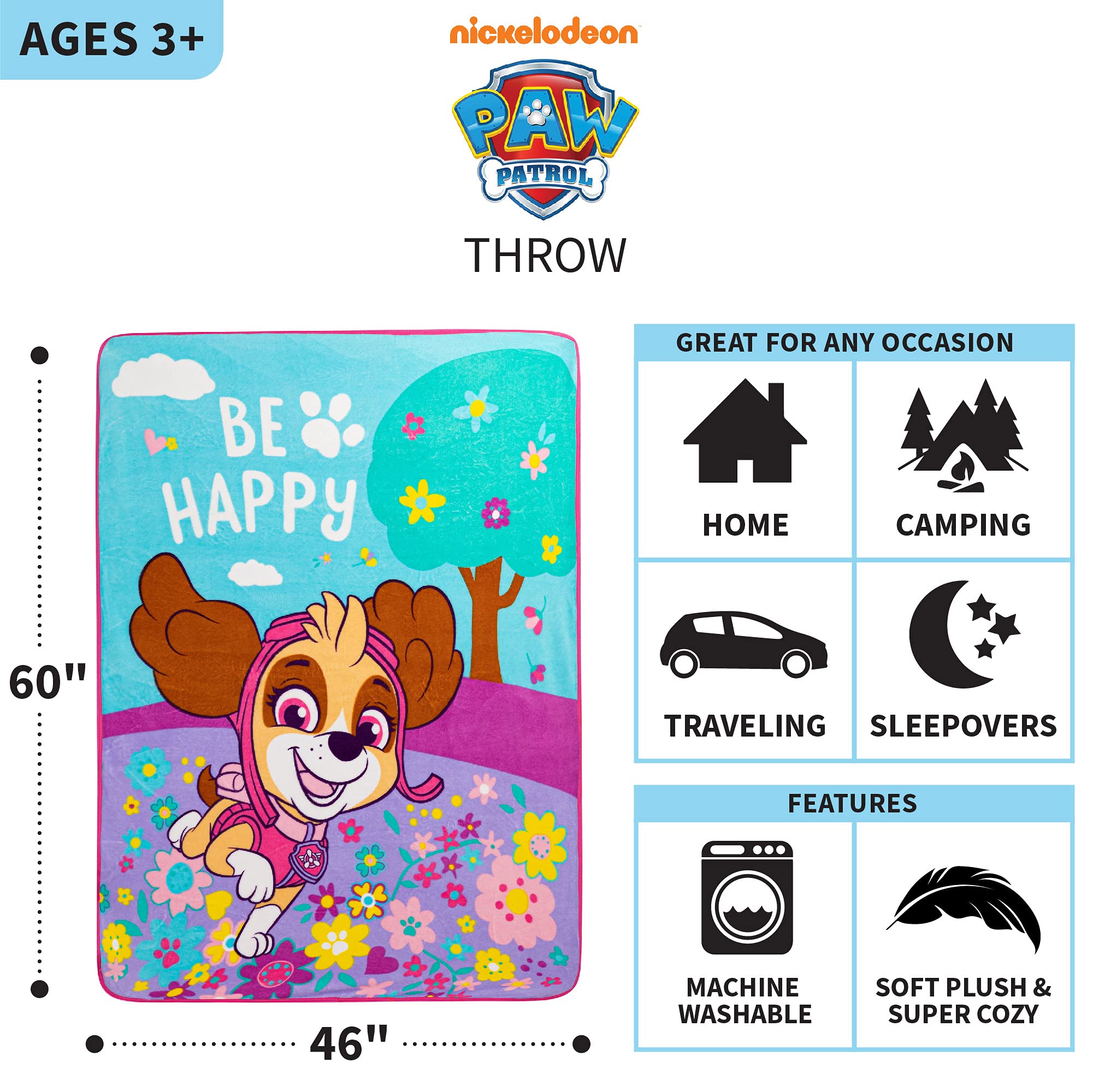 Foto 4 pulgar | Throw Micro Raschel Franco Paw Patrol Skye Girls 117 Cm X 152 Cm - Venta Internacional.