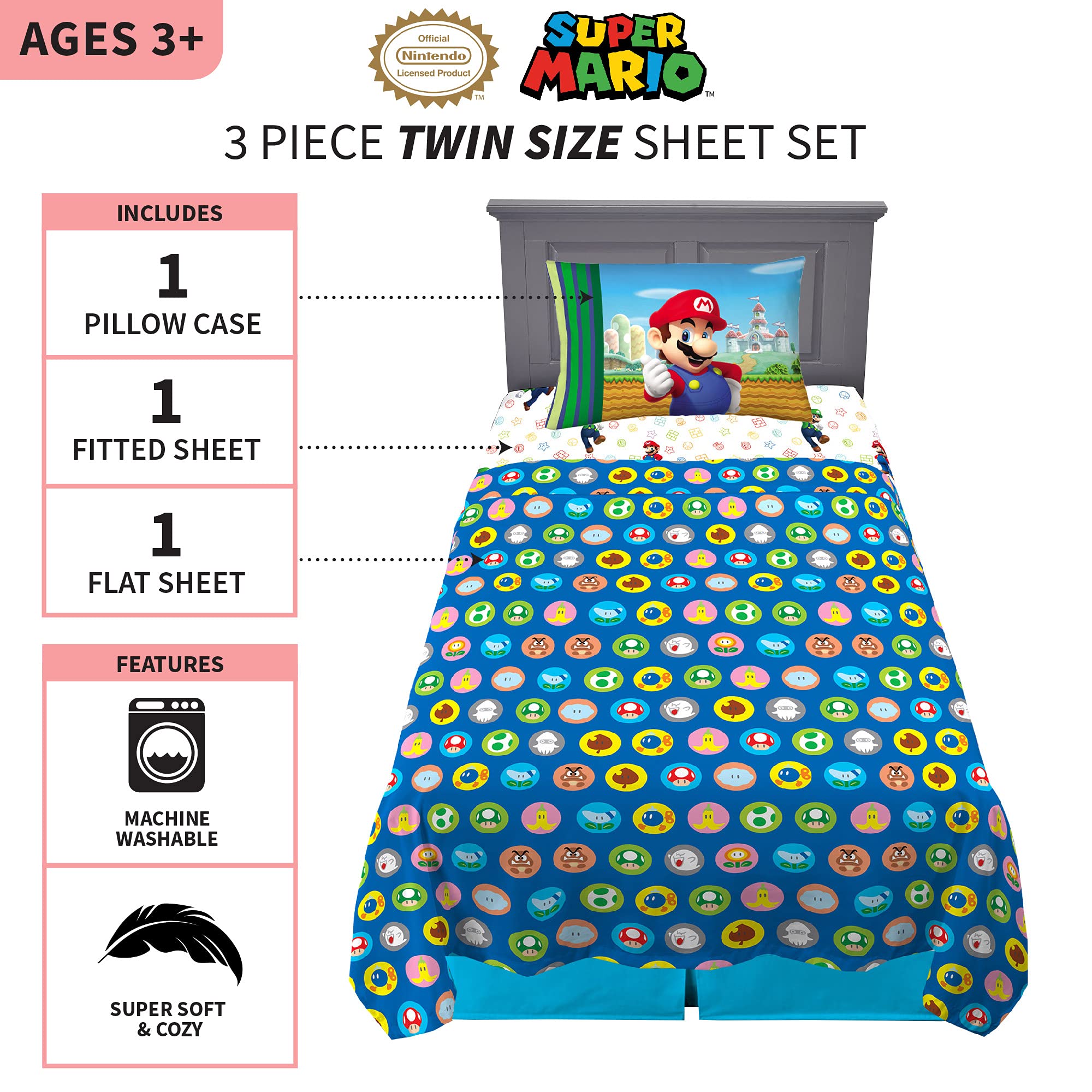 Foto 3 | Juego De Sábanas Franco Super Soft Microfiber Twin Mario - Venta Internacional.