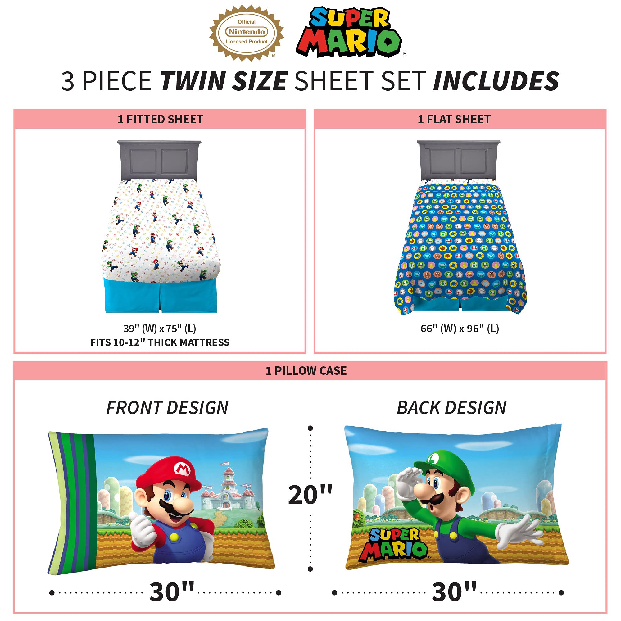 Foto 4 | Juego De Sábanas Franco Super Soft Microfiber Twin Mario - Venta Internacional.