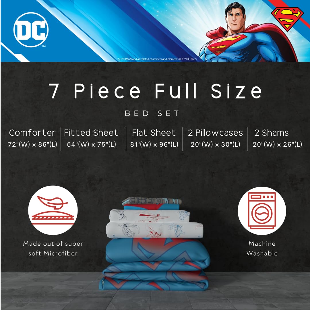 Foto 2 | Juego De Ropa De Cama Franco Superman Dc Comics Para Niños, Tamaño Completo, 7 Piezas - Venta Internacional.