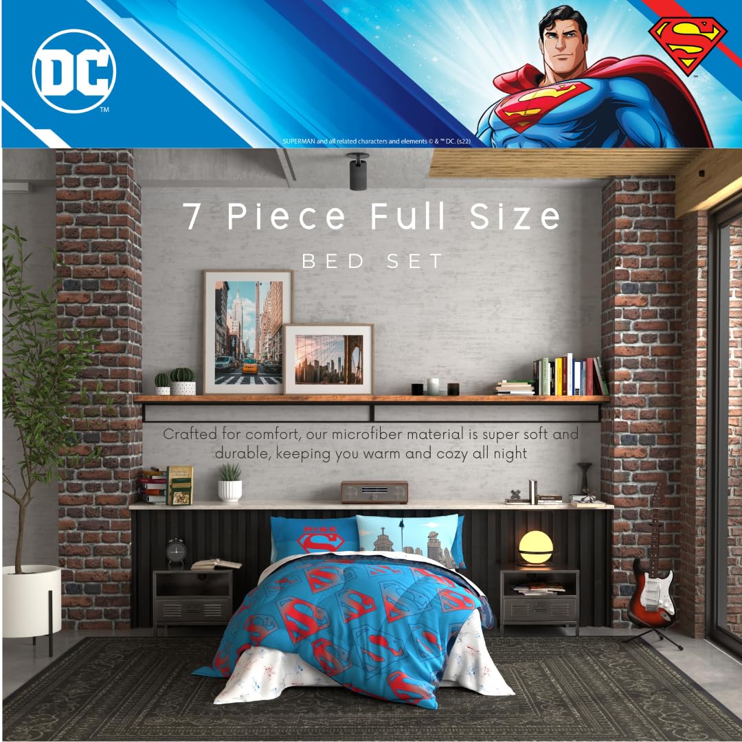 Foto 4 pulgar | Juego De Ropa De Cama Franco Superman Dc Comics Para Niños, Tamaño Completo, 7 Piezas - Venta Internacional.