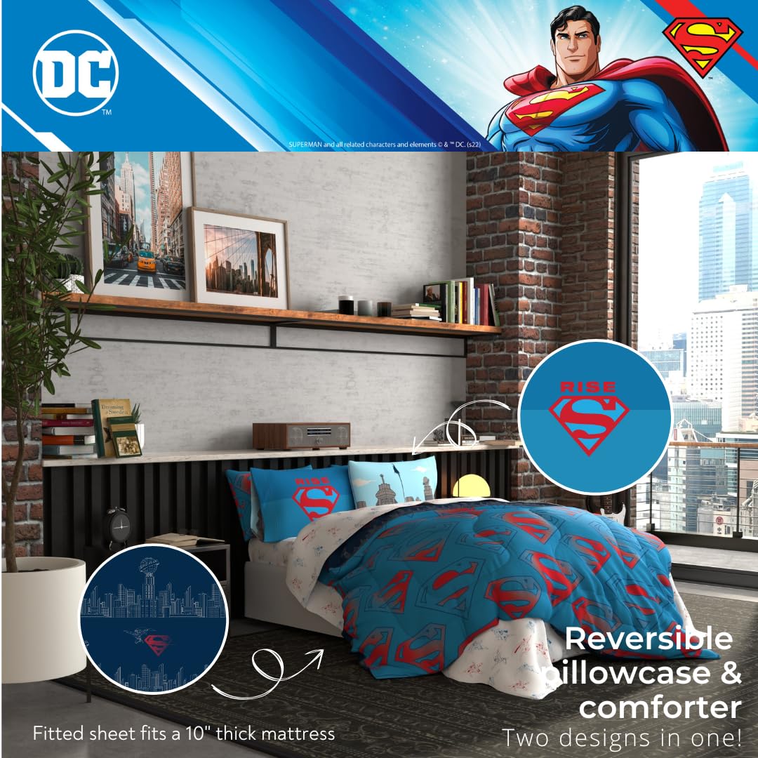 Foto 5 pulgar | Juego De Ropa De Cama Franco Superman Dc Comics Para Niños, Tamaño Completo, 7 Piezas - Venta Internacional.