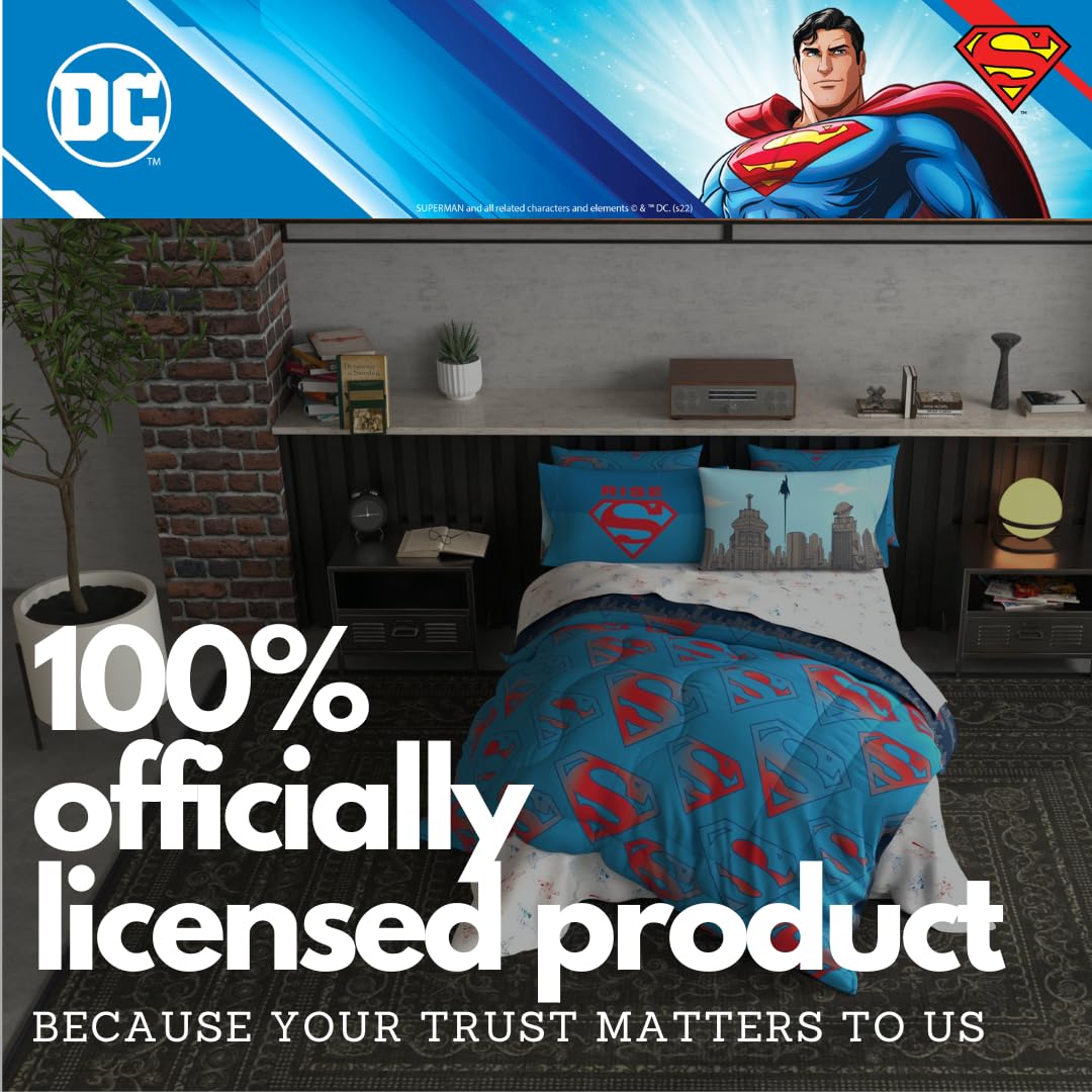 Foto 6 pulgar | Juego De Ropa De Cama Franco Superman Dc Comics Para Niños, Tamaño Completo, 7 Piezas - Venta Internacional.