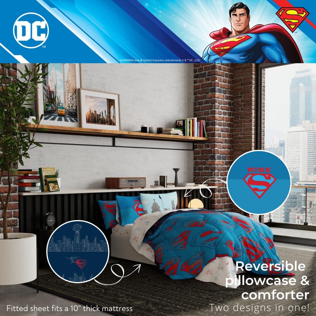 Foto 5 pulgar | Juego De Ropa De Cama Franco Superman Dc Comics Para Niños, Tamaño Doble - Venta Internacional.
