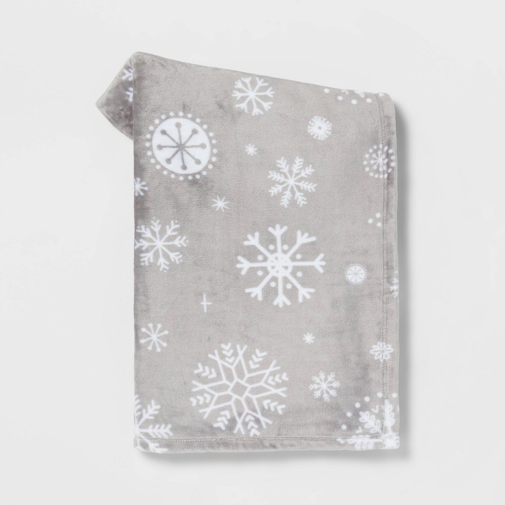 Manta Navideña Felpa Gris Copos De Nieve $159