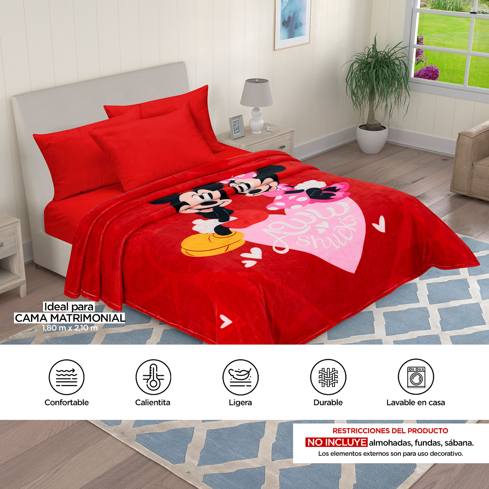 Foto 7 | Cobertor Providencia Serenity Matrimonial Mickey y Minnie Miradas