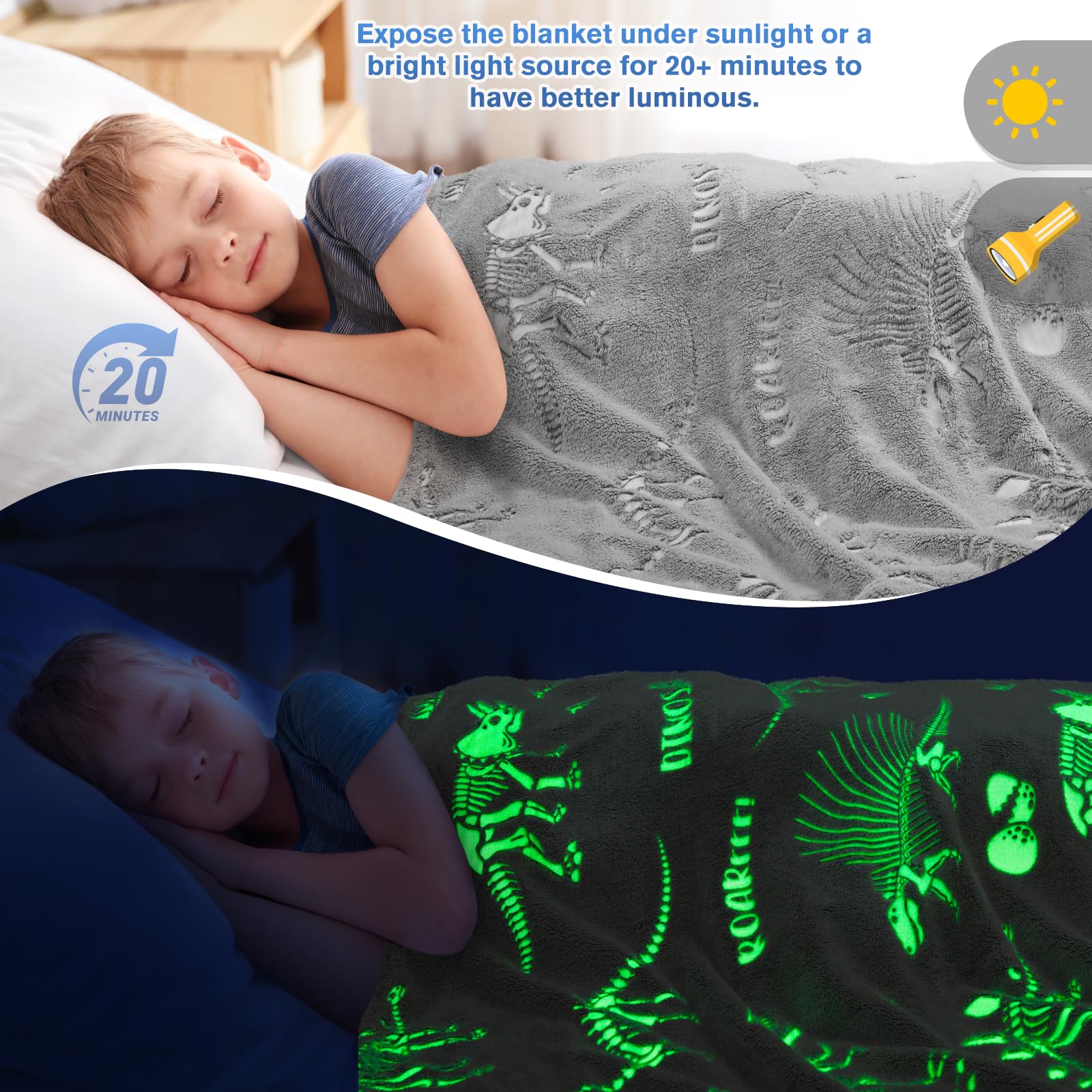 Foto 6 pulgar | Manta Levens Dinosaur Glow In The Dark Para Niños De 1 A 10 Años - Venta Internacional.