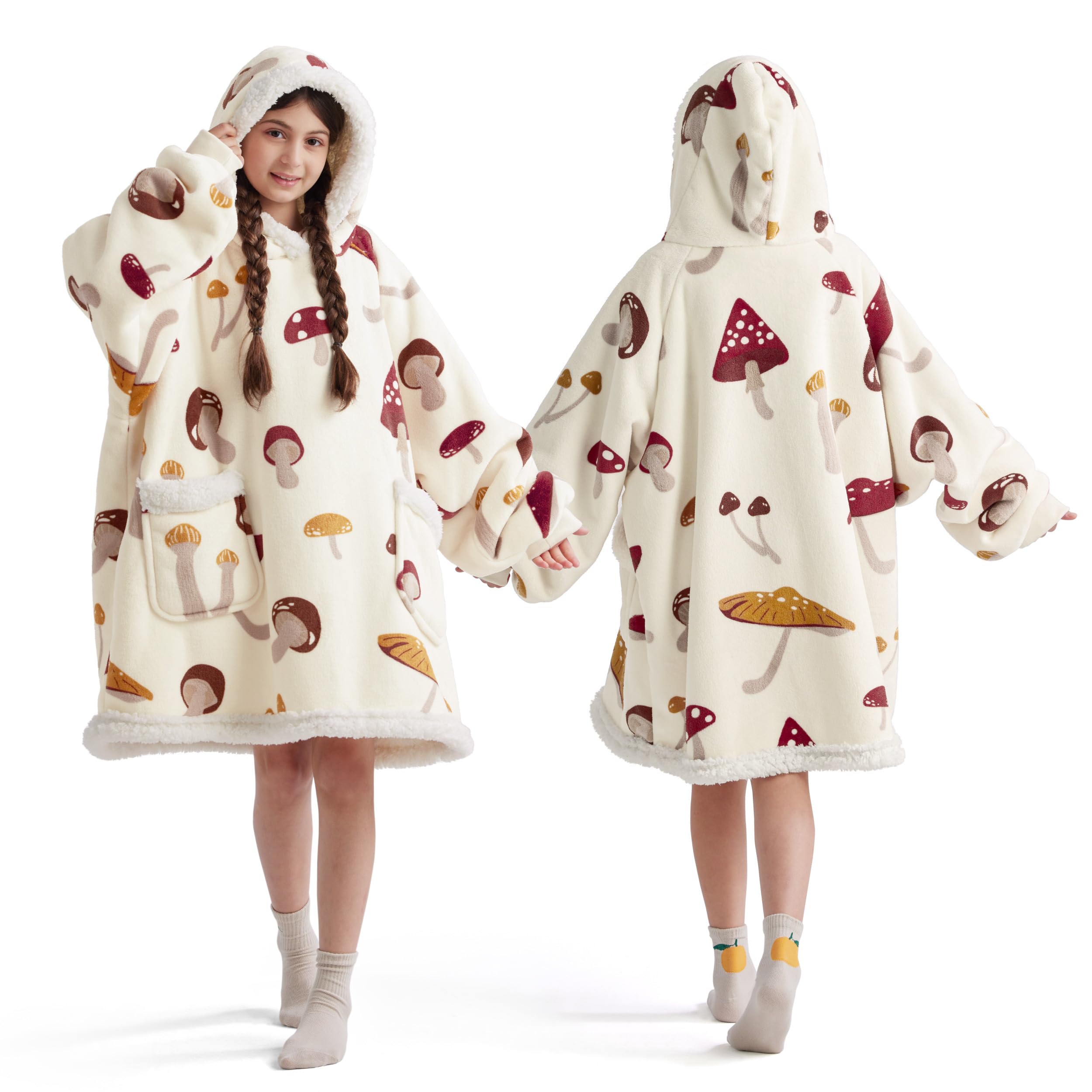 Foto 2 pulgar | Manta Portátil Con Capucha Bedsure Mushroom Beige Para Adultos Y Niños - Venta Internacional.