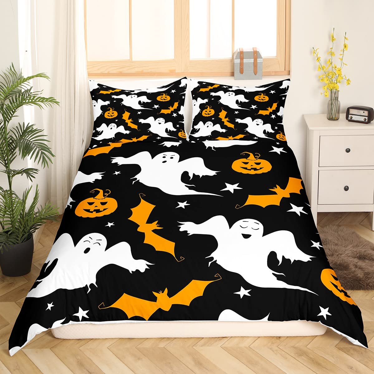 Juego De Funda De Edredón Feelyou Halloween Kids Ghost Pumpkin Queen - Venta Internacional.